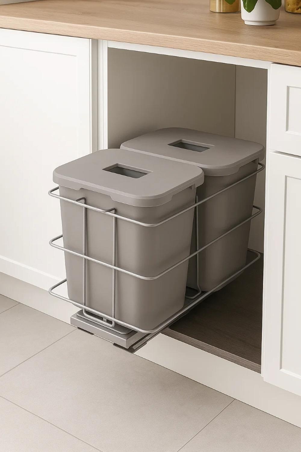 Basurero Doble Extraible 15litros Gris TFX-2