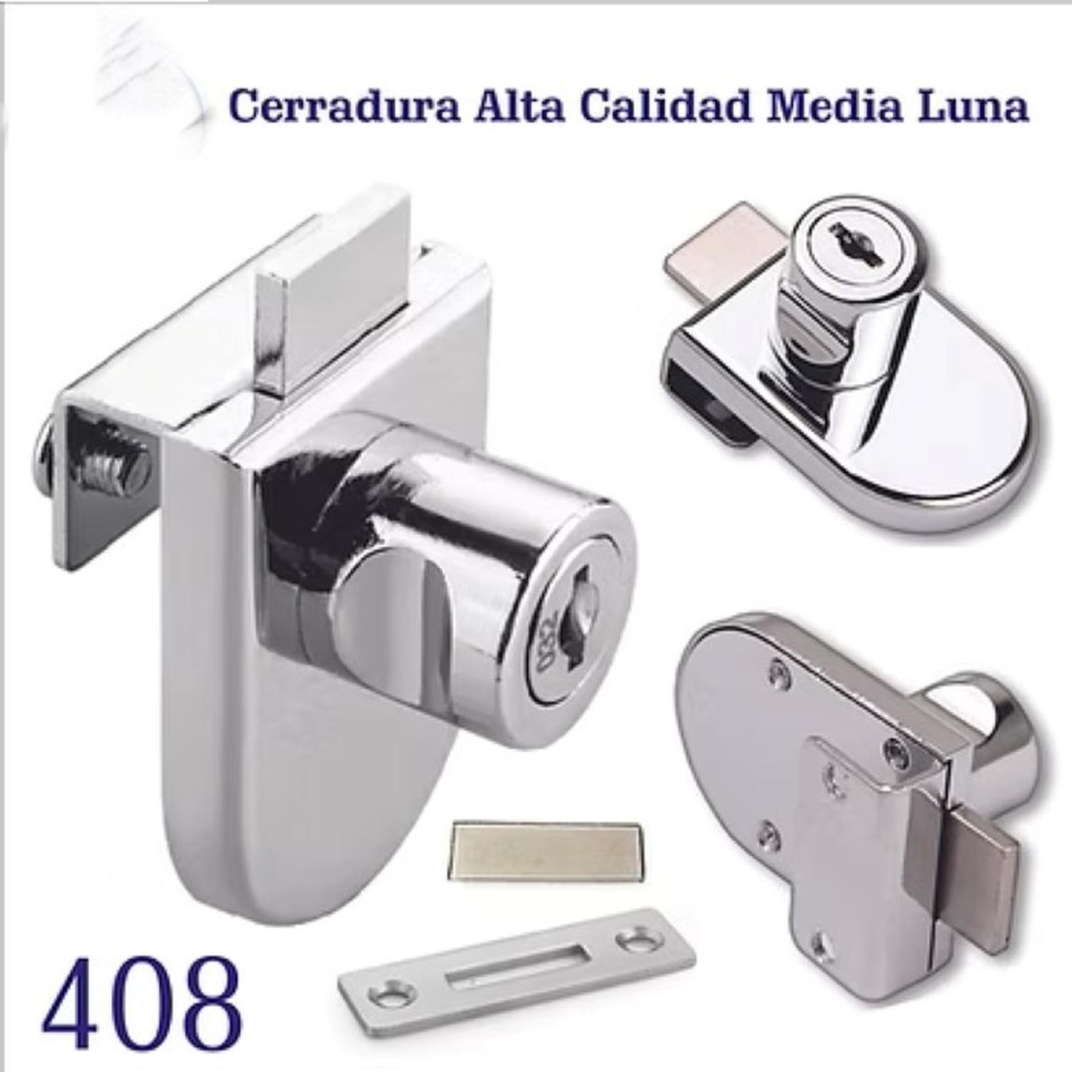 Cerradura Para Puerta Vidrio Media Luna Cromada 408 DMC-6