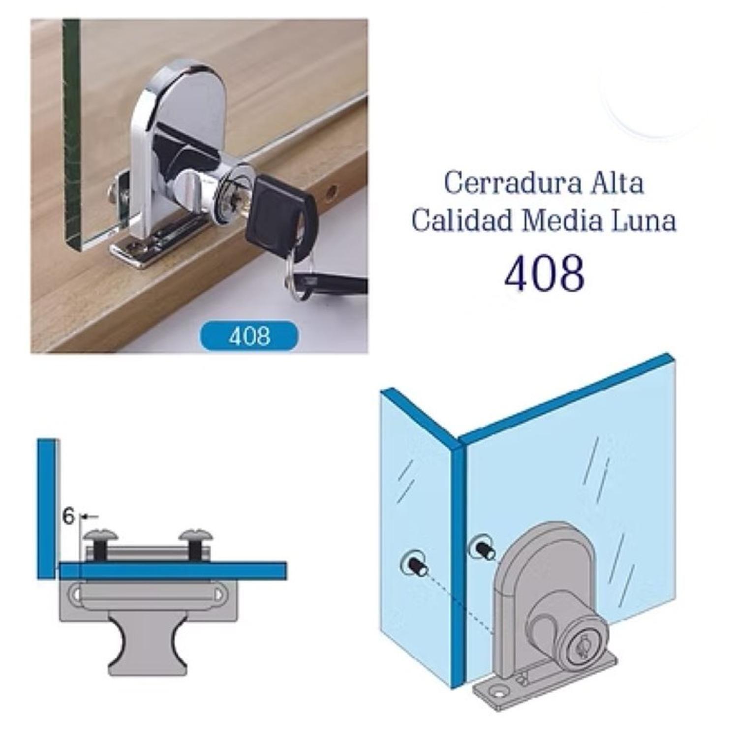 Cerradura Para Puerta Vidrio Media Luna Cromada 408 DMC-8