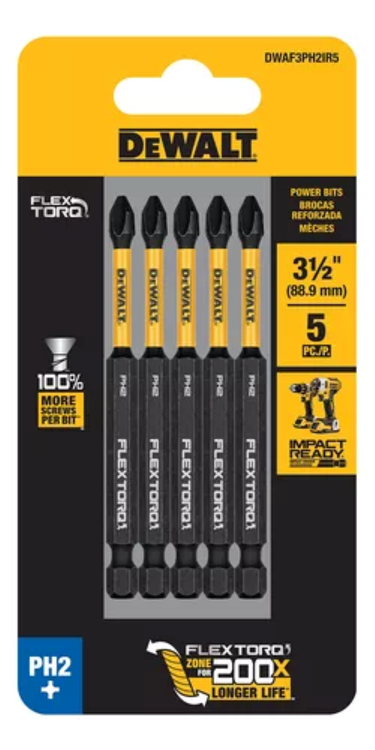 Set 5 Puntas Phillips#2 3-1/2 FlexTorq Dewalt DWAF3PH2IR5-1