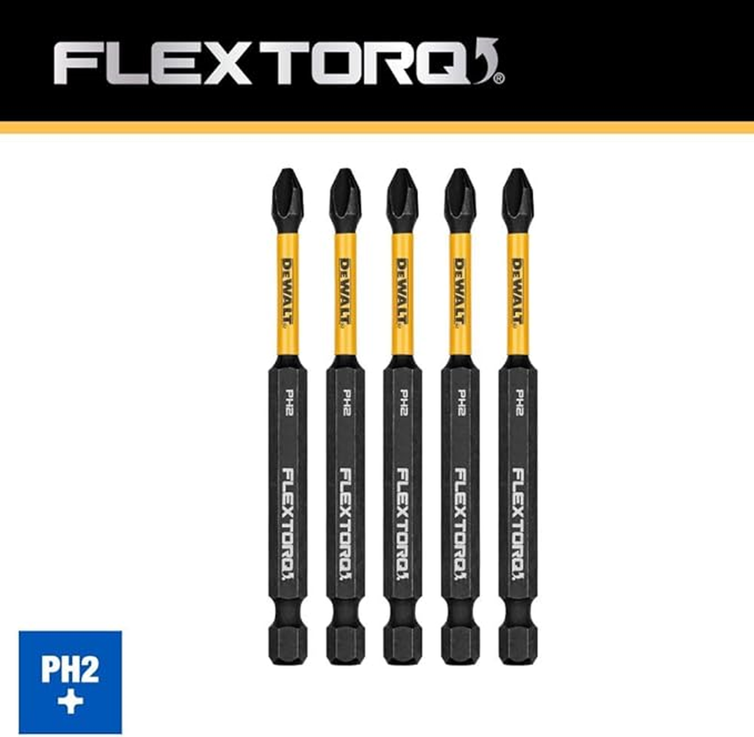 Set 5 Puntas Phillips#2 3-1/2 FlexTorq Dewalt DWAF3PH2IR5-3