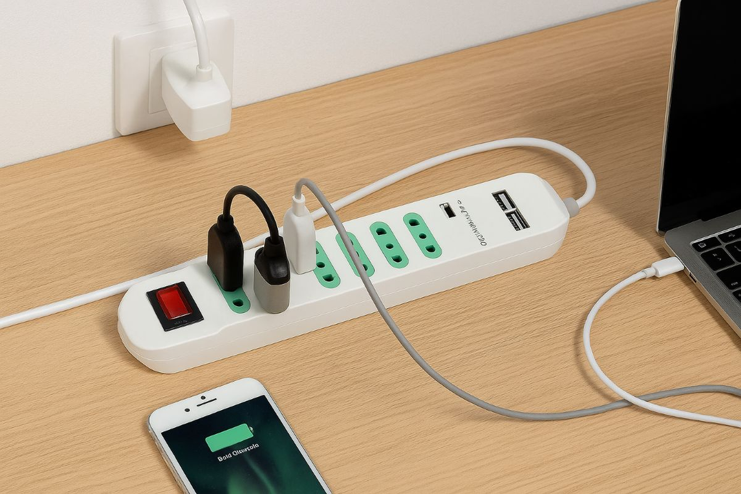 Alargador 6 Tomas 10A + 2 USB 1A Blanco 3 metros Schneider-2