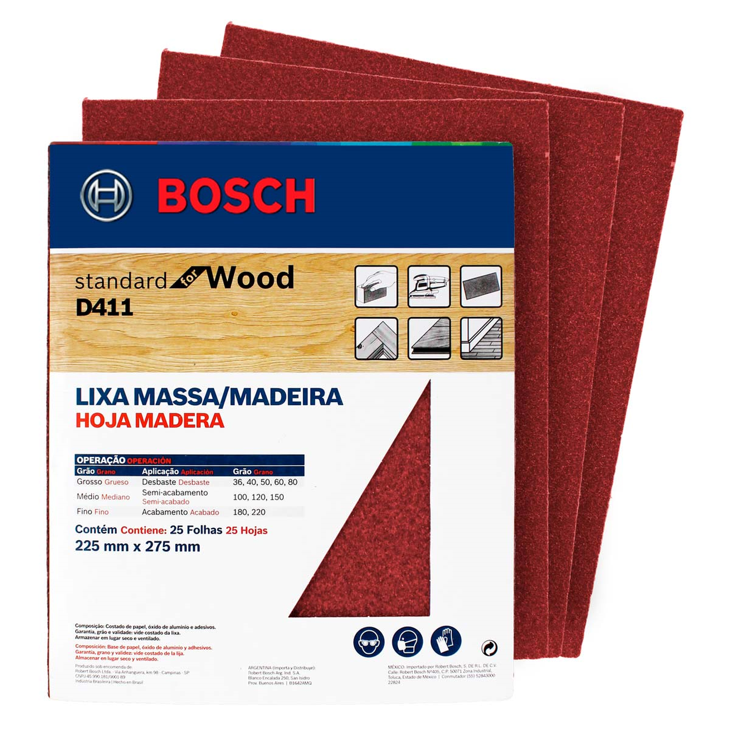 Set 25 Pliego Lija Madera 225x275Mm Grano 100 Bosch D411-0