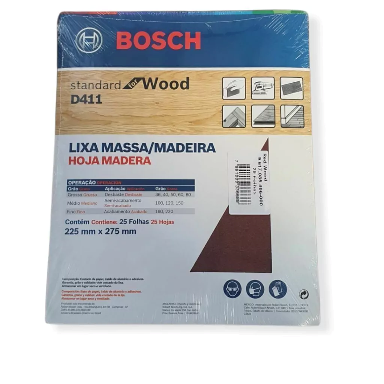 Set 25 Pliego Lija Madera 225x275Mm Grano 100 Bosch D411-2