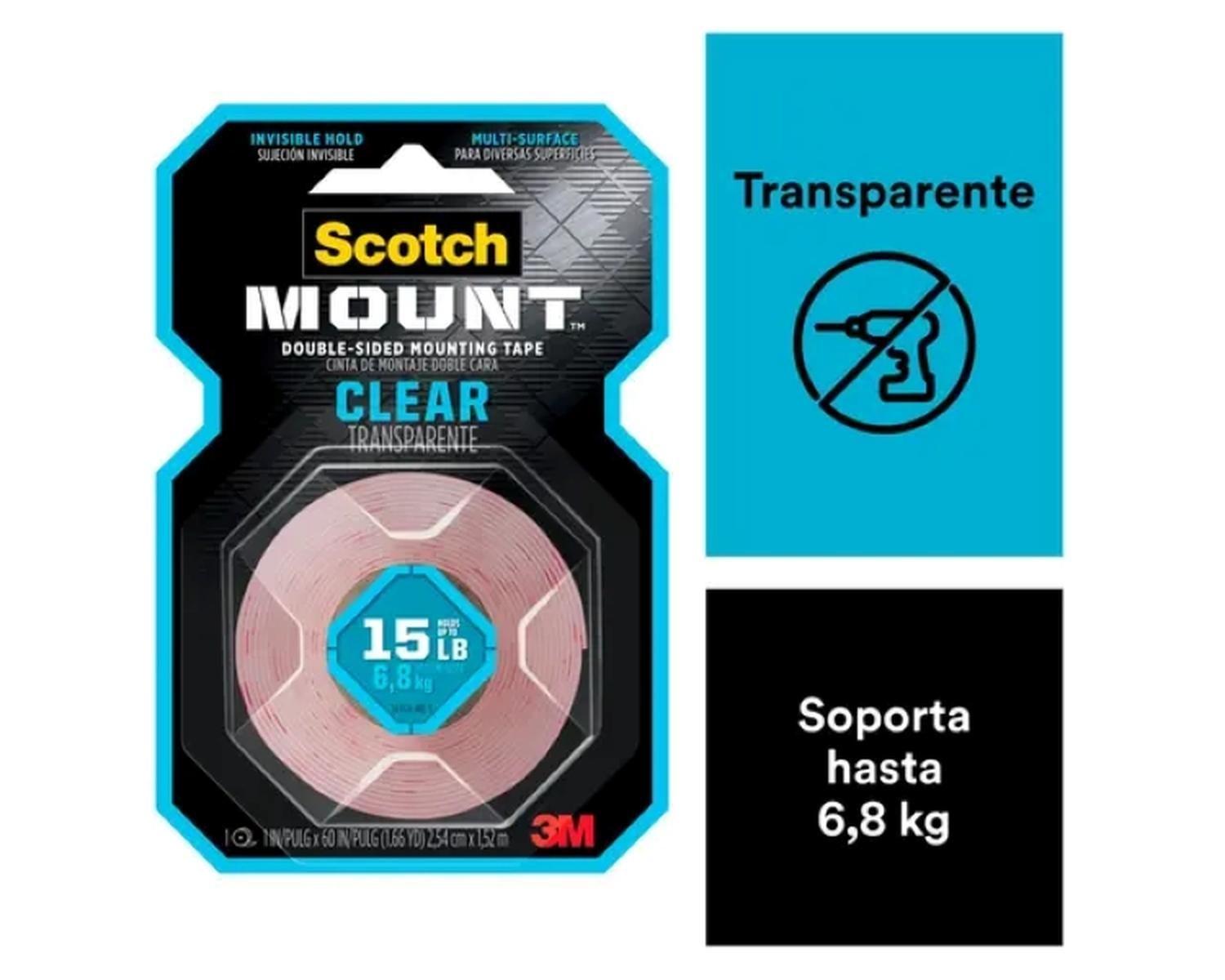 Cinta de Montaje Doble Faz Scotch-Mount Transparente 25.4 mmx1.52m 3M-1