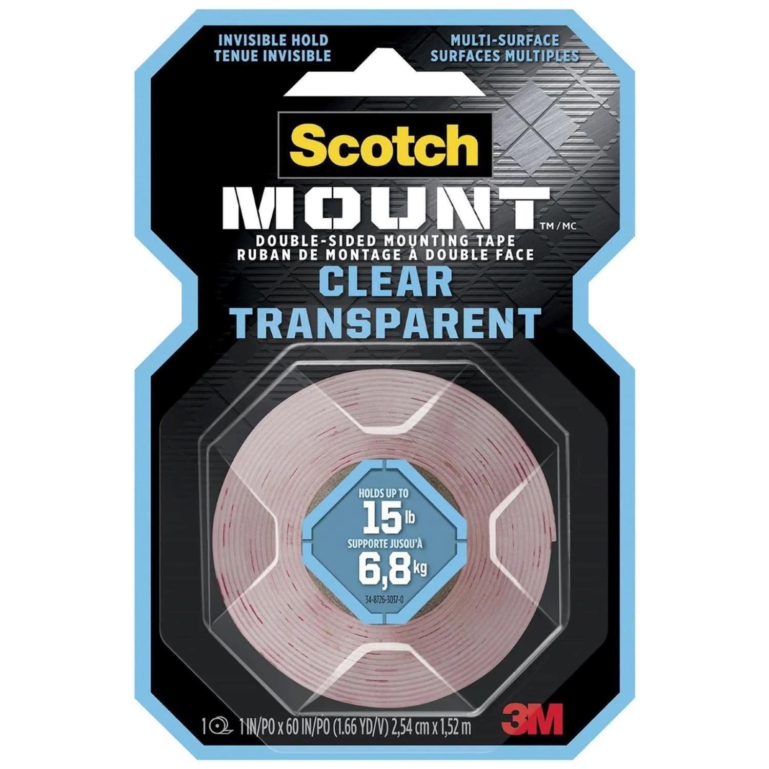 Cinta de Montaje Doble Faz Scotch-Mount Transparente 25.4 mmx1.52m 3M-6