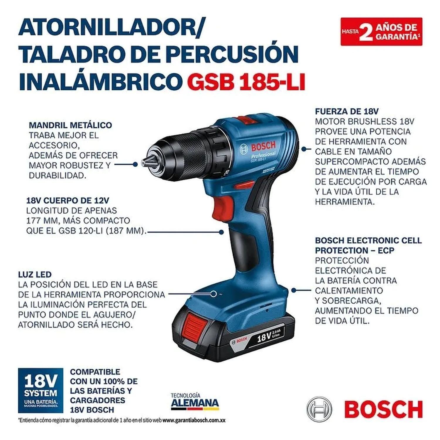 Kit Taladro Inal GSB 185 LI + Linterna GLI 18V-330 Bosch-3