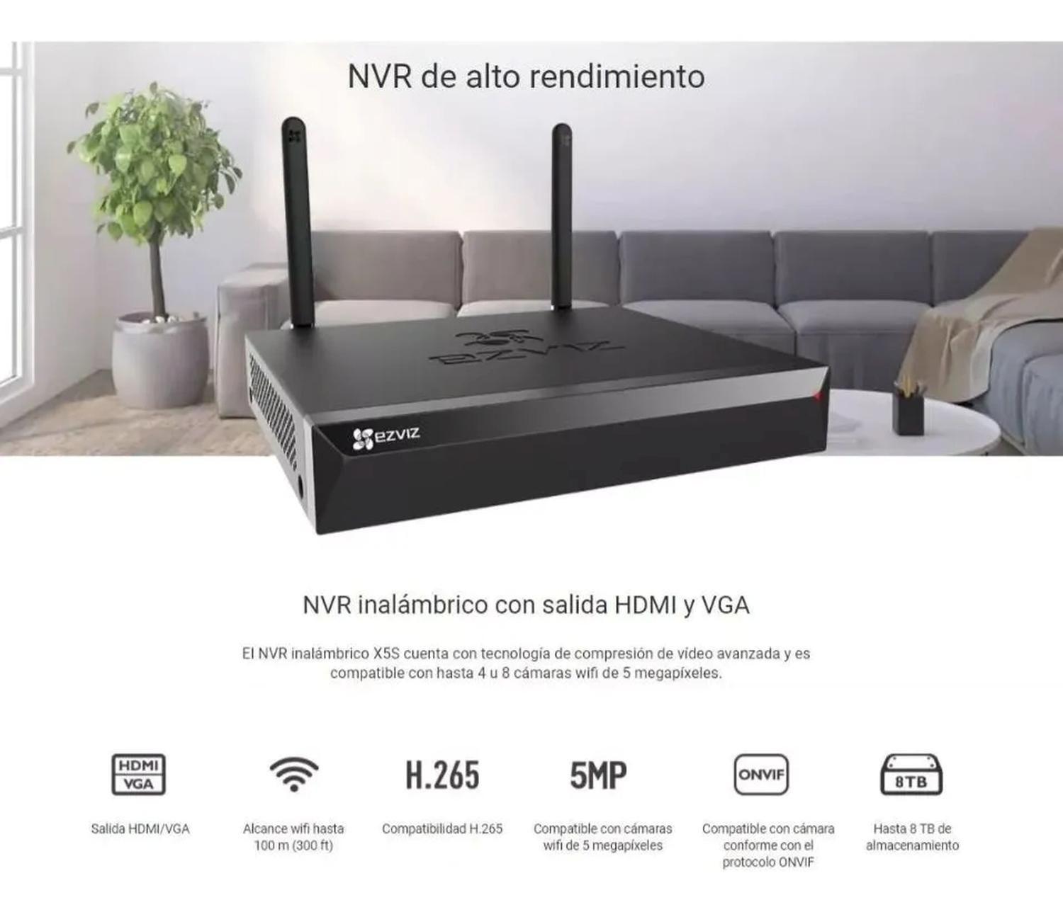 NVR Seguridad Wifi Alto Rendimiento Inal X5S 8ch 5mp Ezviz-8