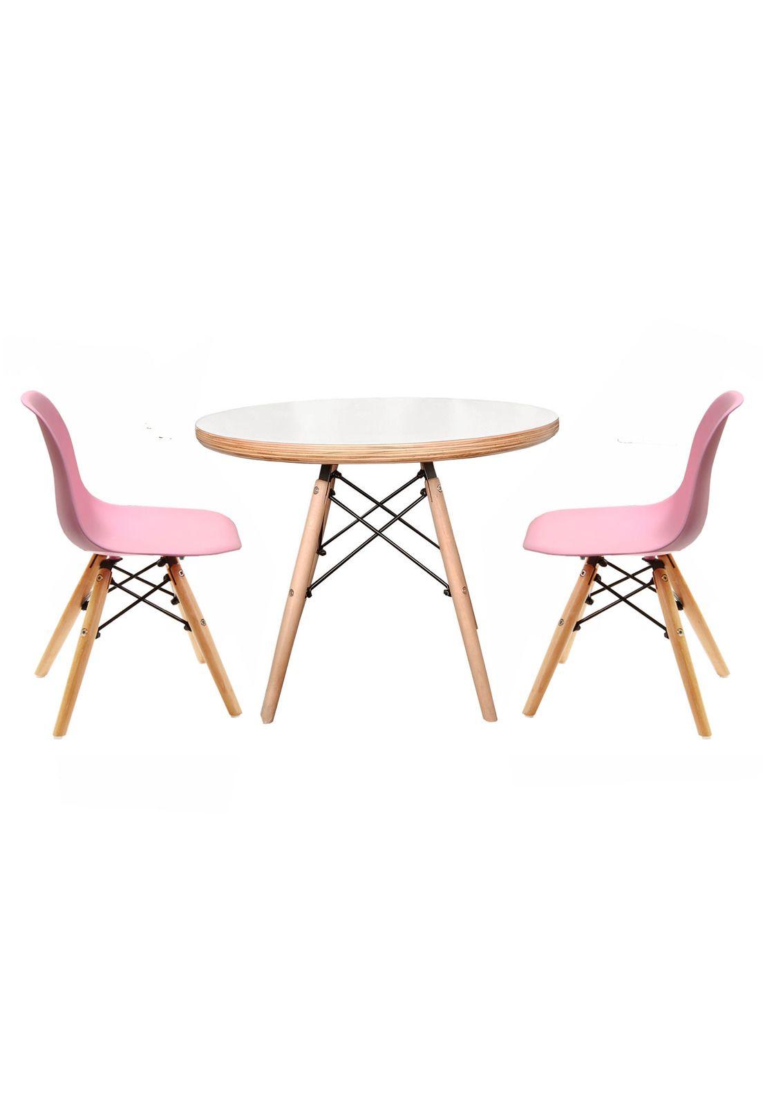 Set De Mesa Blanca Y Dos Sillas Rosada Eames-0