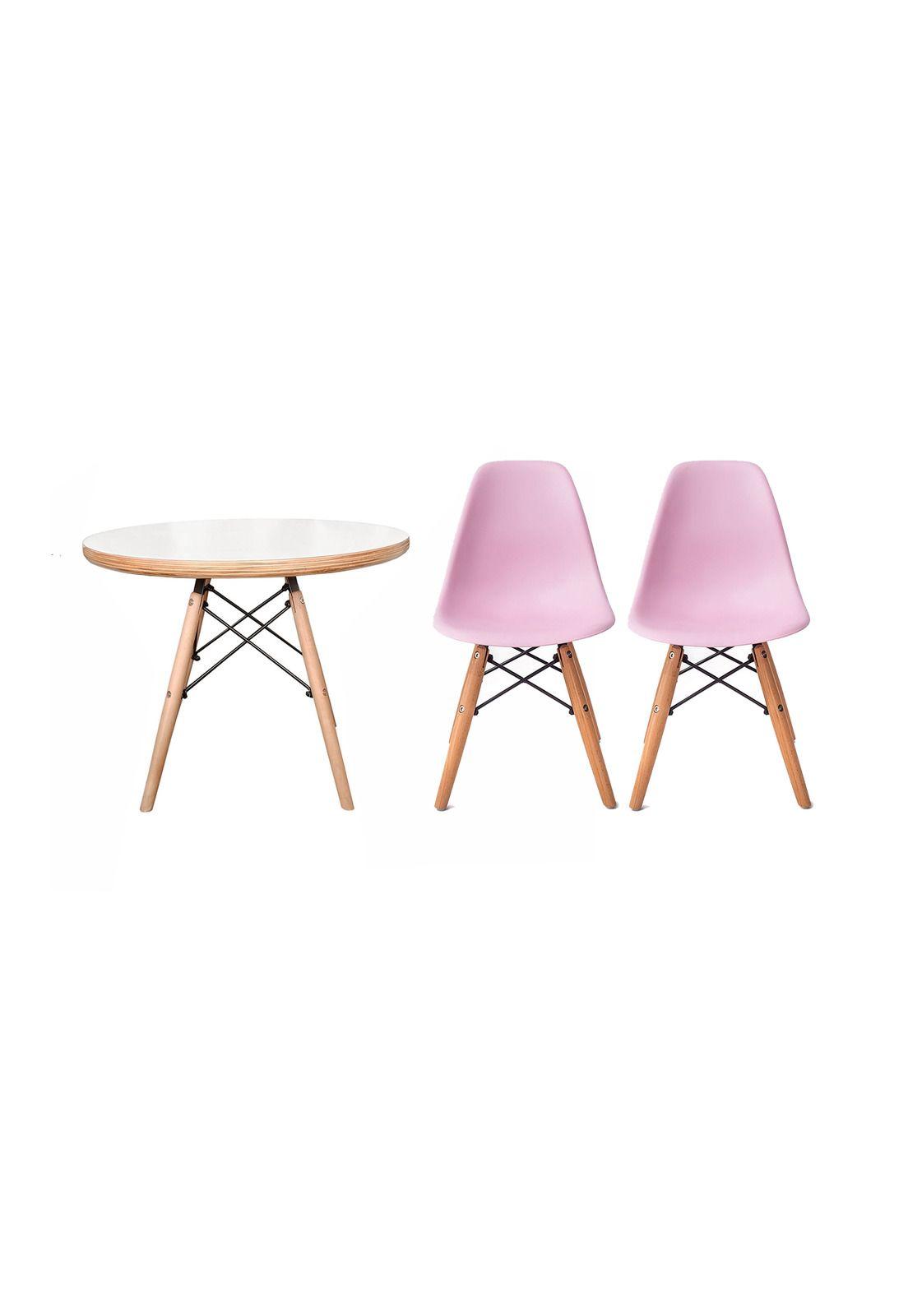 Set De Mesa Blanca Y Dos Sillas Rosada Eames-1