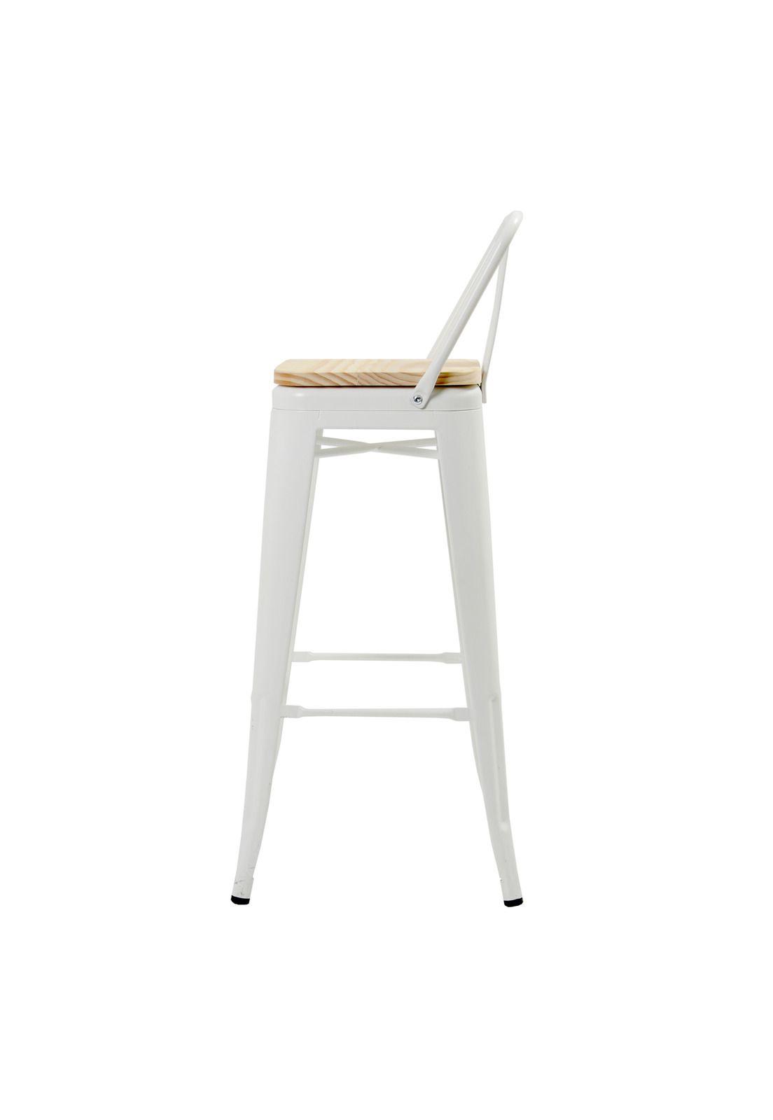 Piso Tolix Respaldo Bajo Blanco Con Asiento Madera (66H)-1