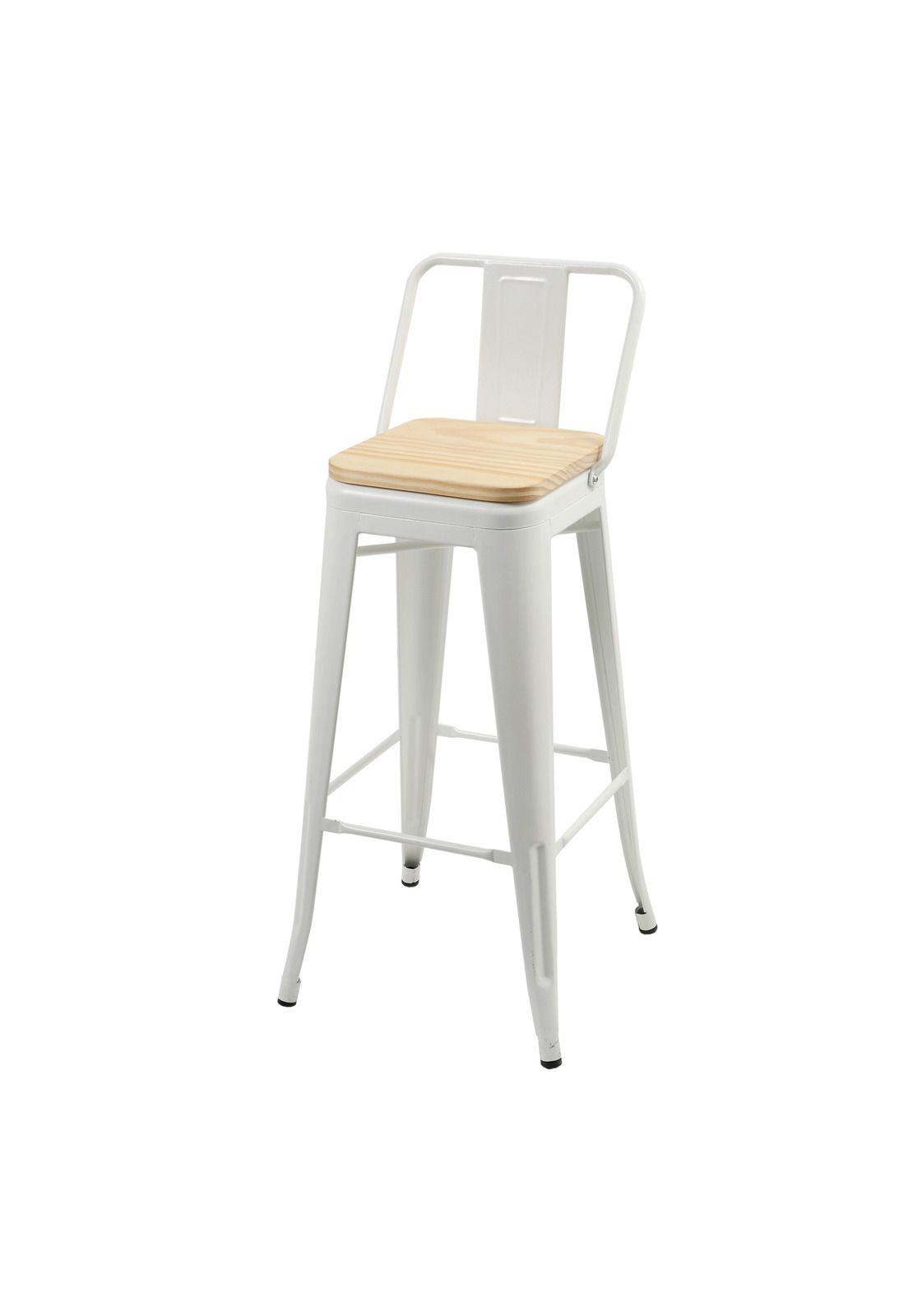 Piso Tolix Respaldo Bajo Blanco Con Asiento Madera (66H)-2
