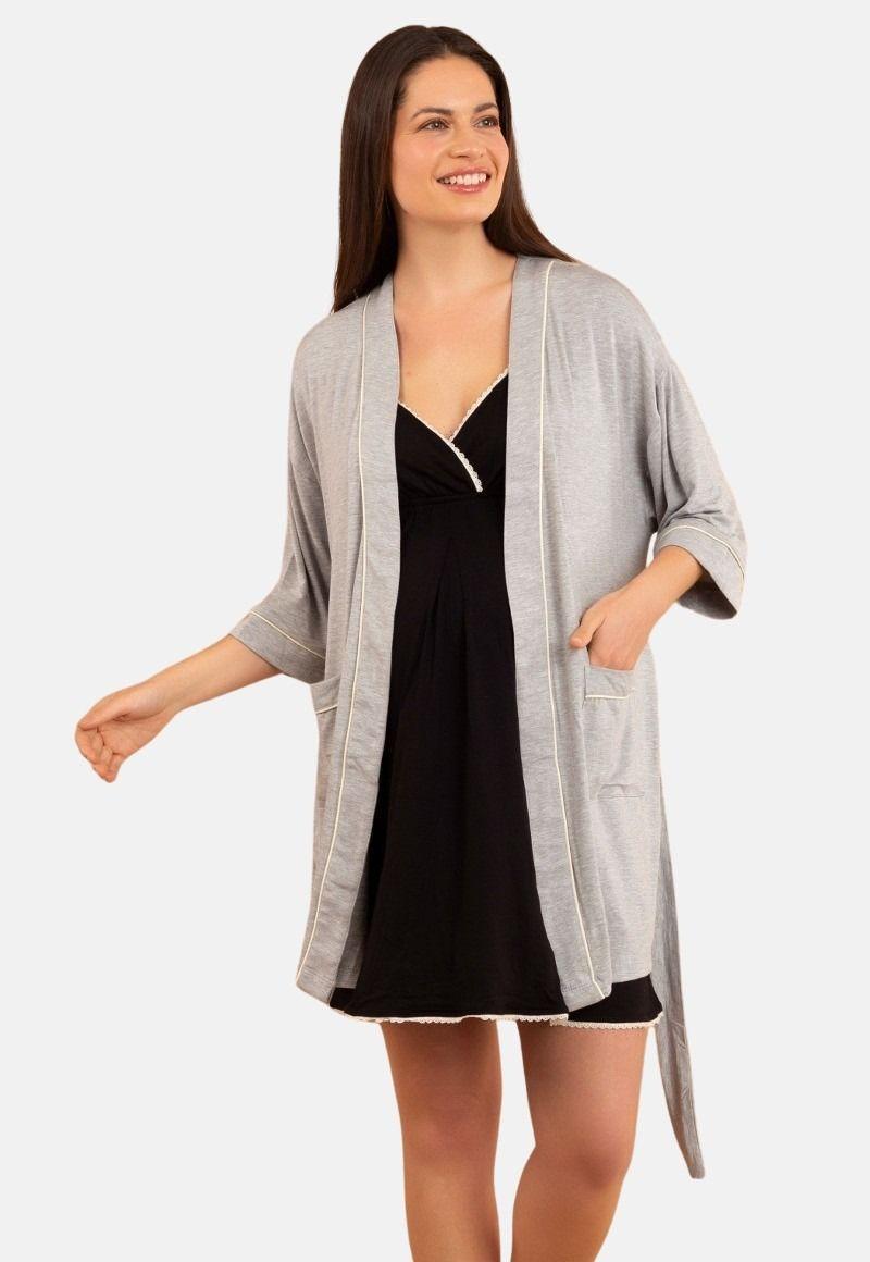 Bata Maternal Lactancia Gris Madremia-0