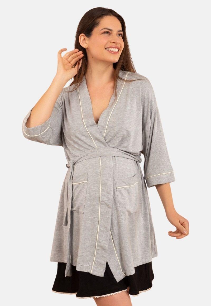 Bata Maternal Lactancia Gris Madremia-1