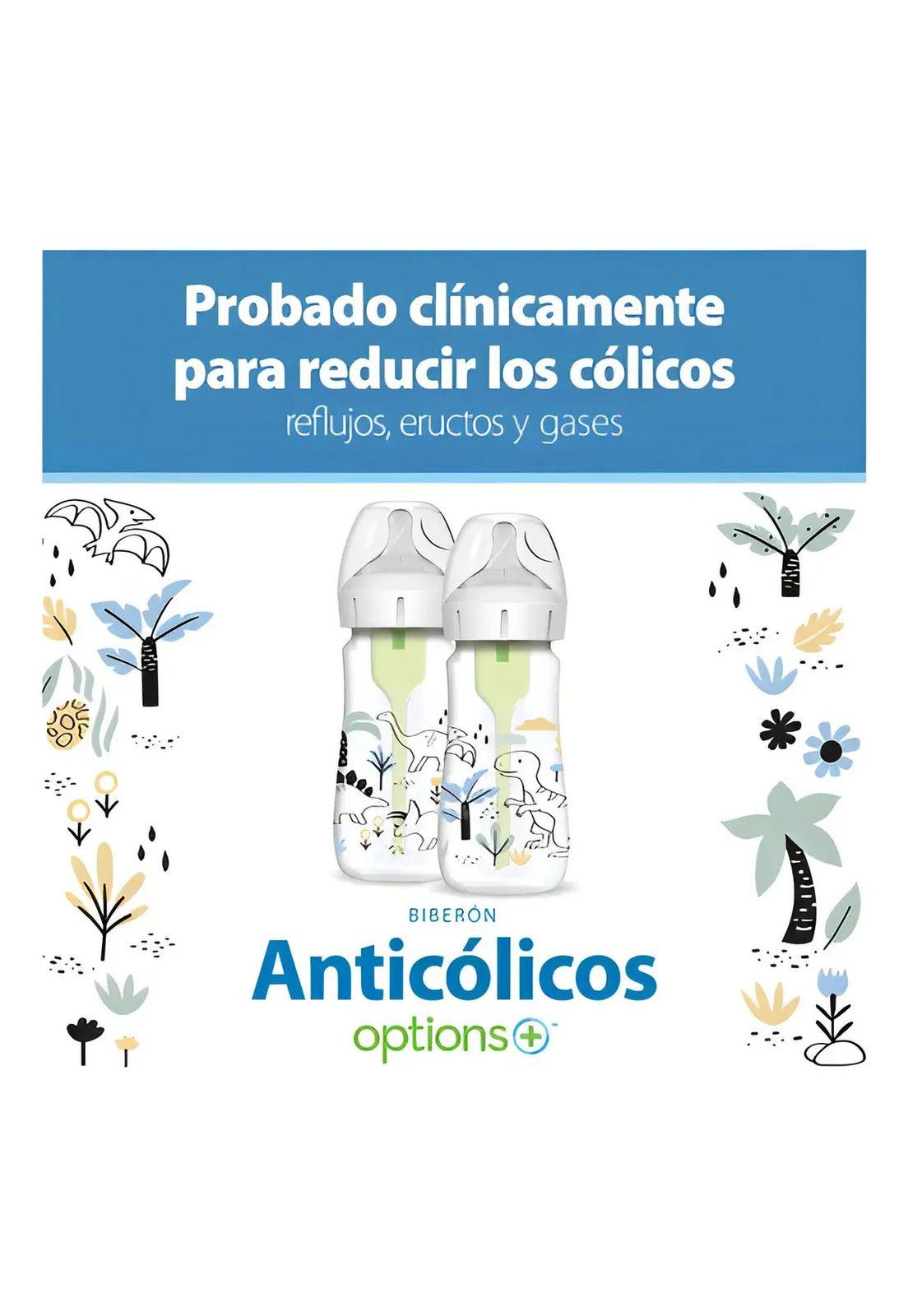 Set 2 Mamaderas Anticólicos Dr. Brown's 270ml Dinosaurios-1