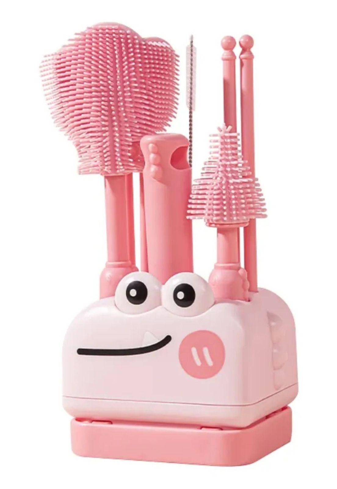 Set De Cepillos rosa Para Mamadera Silicona Con Escurridor Bebe-0