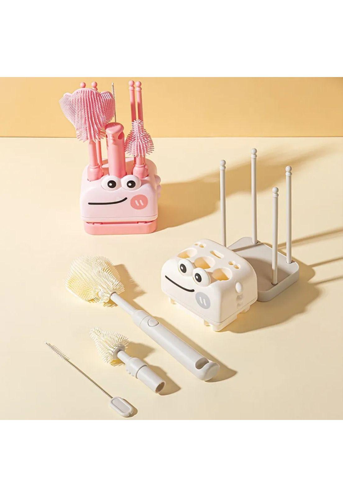 Set De Cepillos rosa Para Mamadera Silicona Con Escurridor Bebe-2