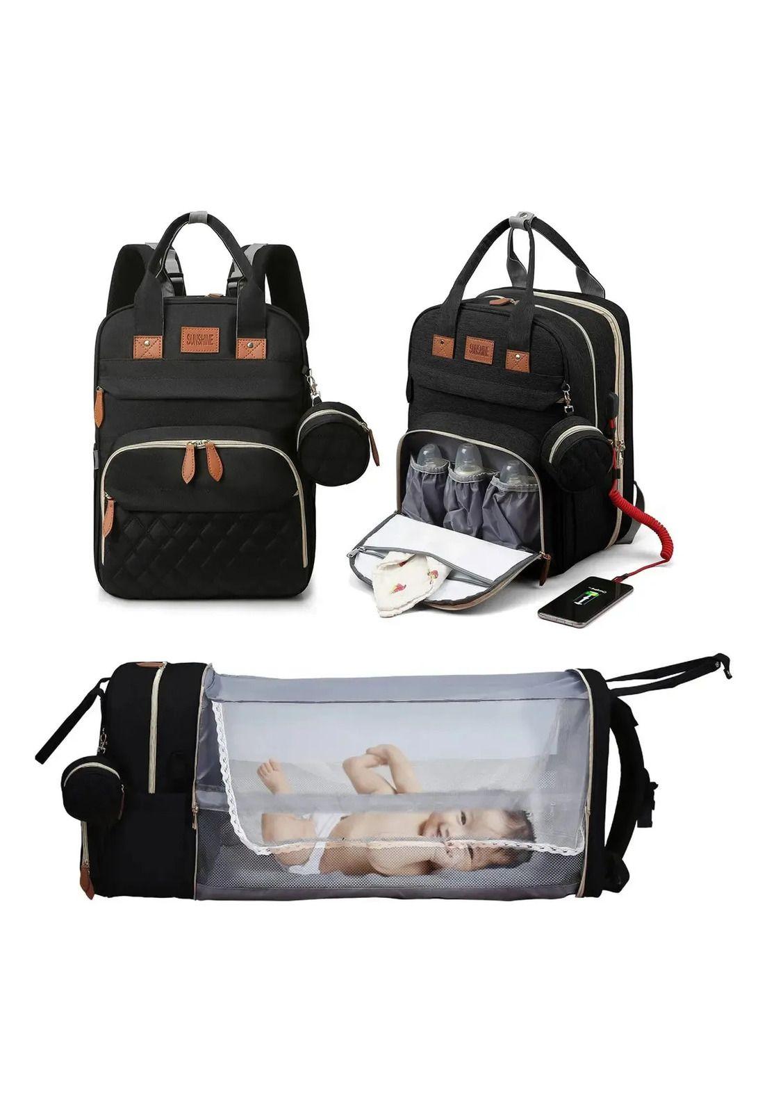 Mochila Maternal 3 En 1, Cuna Plegable Portátil Mudador Bebé-1