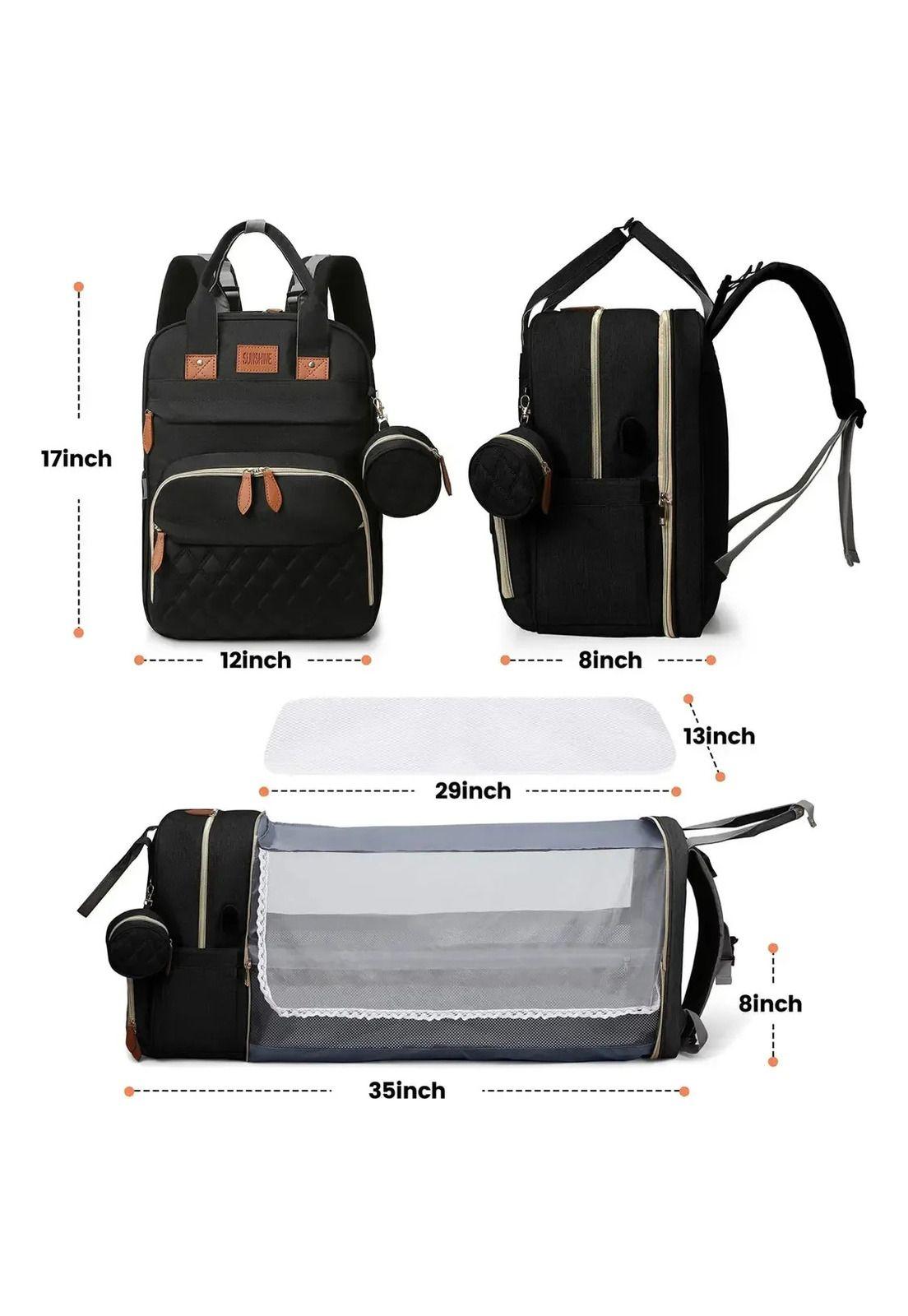 Mochila Maternal 3 En 1, Cuna Plegable Portátil Mudador Bebé-3