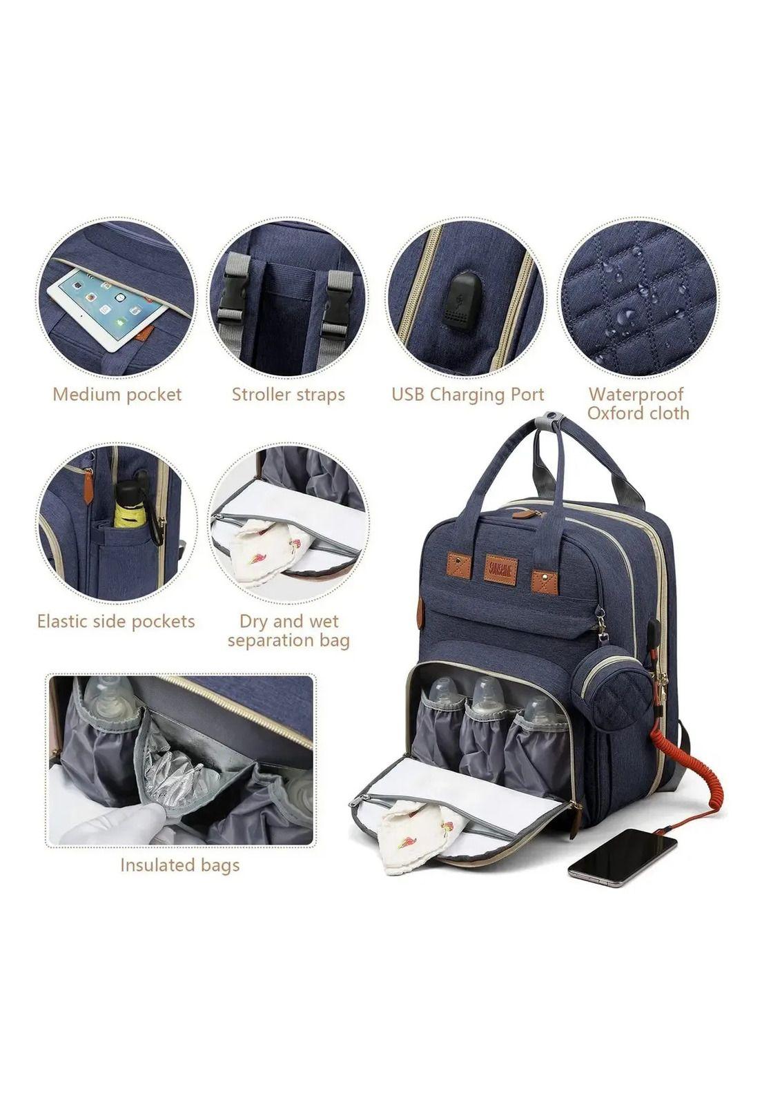 Mochila Maternal 3 En 1, Cuna Plegable Portátil Mudador Bebé-7