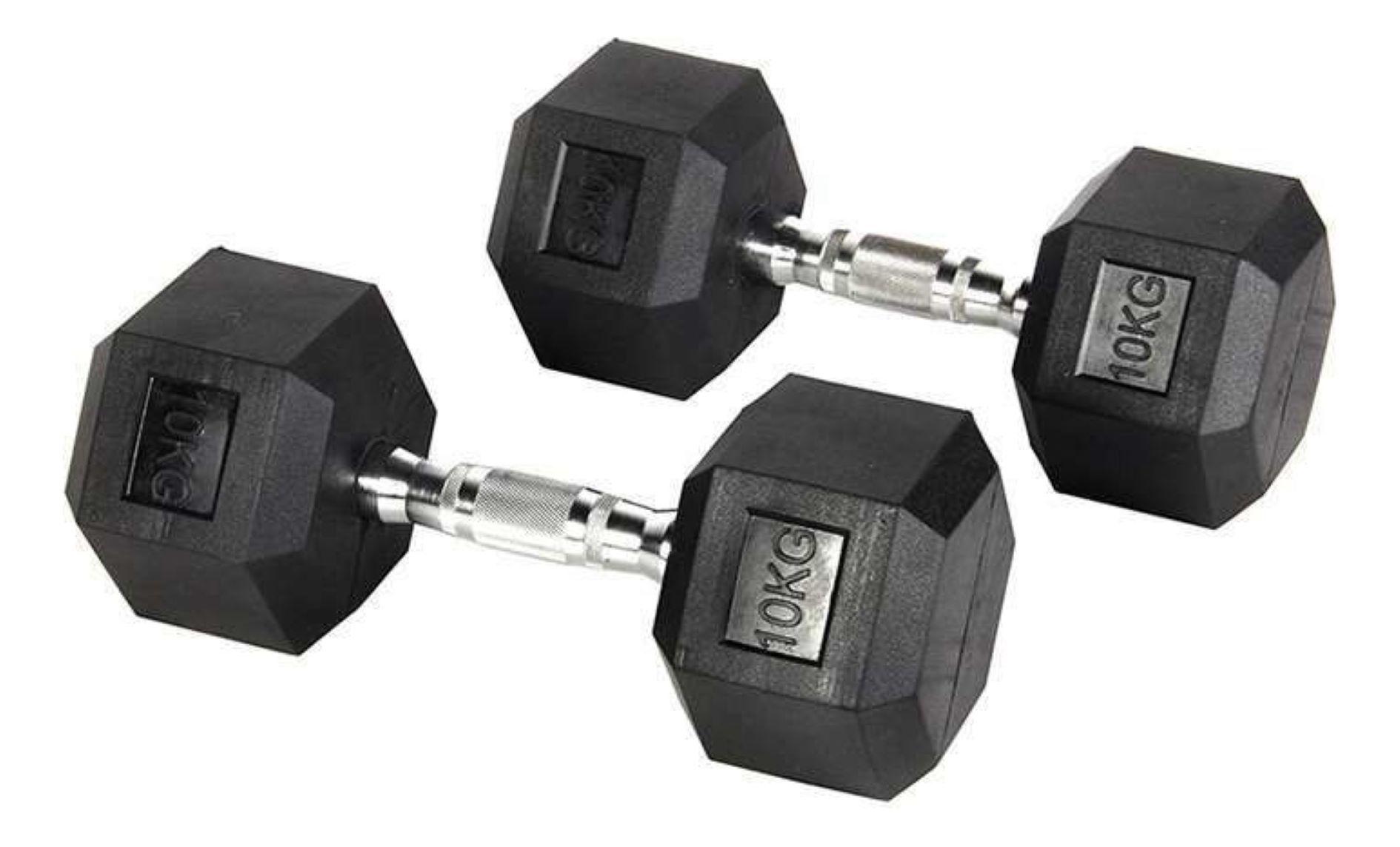 Mancuernas hexagonales 10kg de Caucho (20kg en total) -2