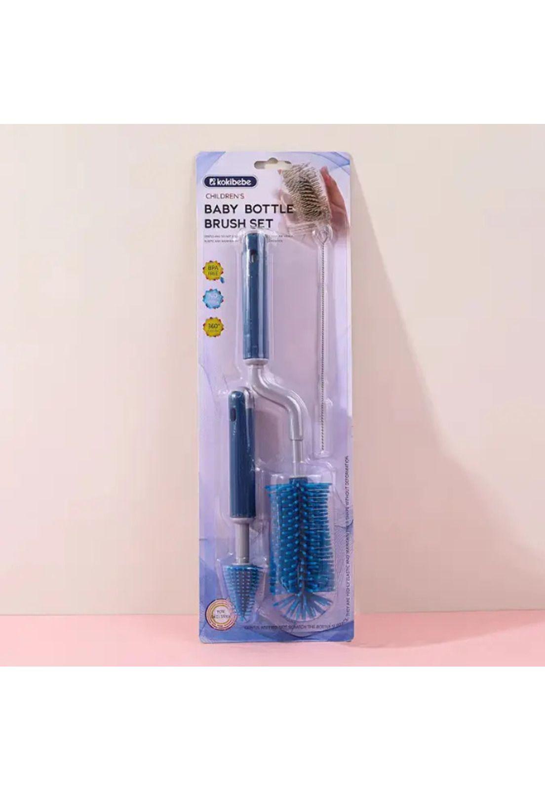 Kit De Cepillos azul Limpia Mamadera 3 Piezas, Silicona Bebe-1