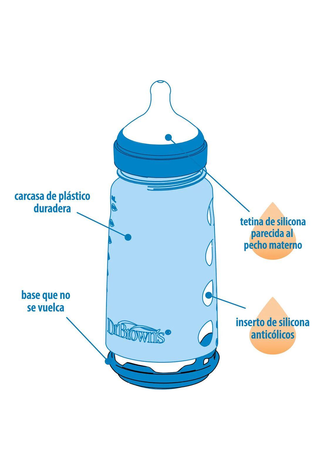 Mamadera Anticólico Silicona Boca Ancha Dr. Brown's 270ml Azul-2