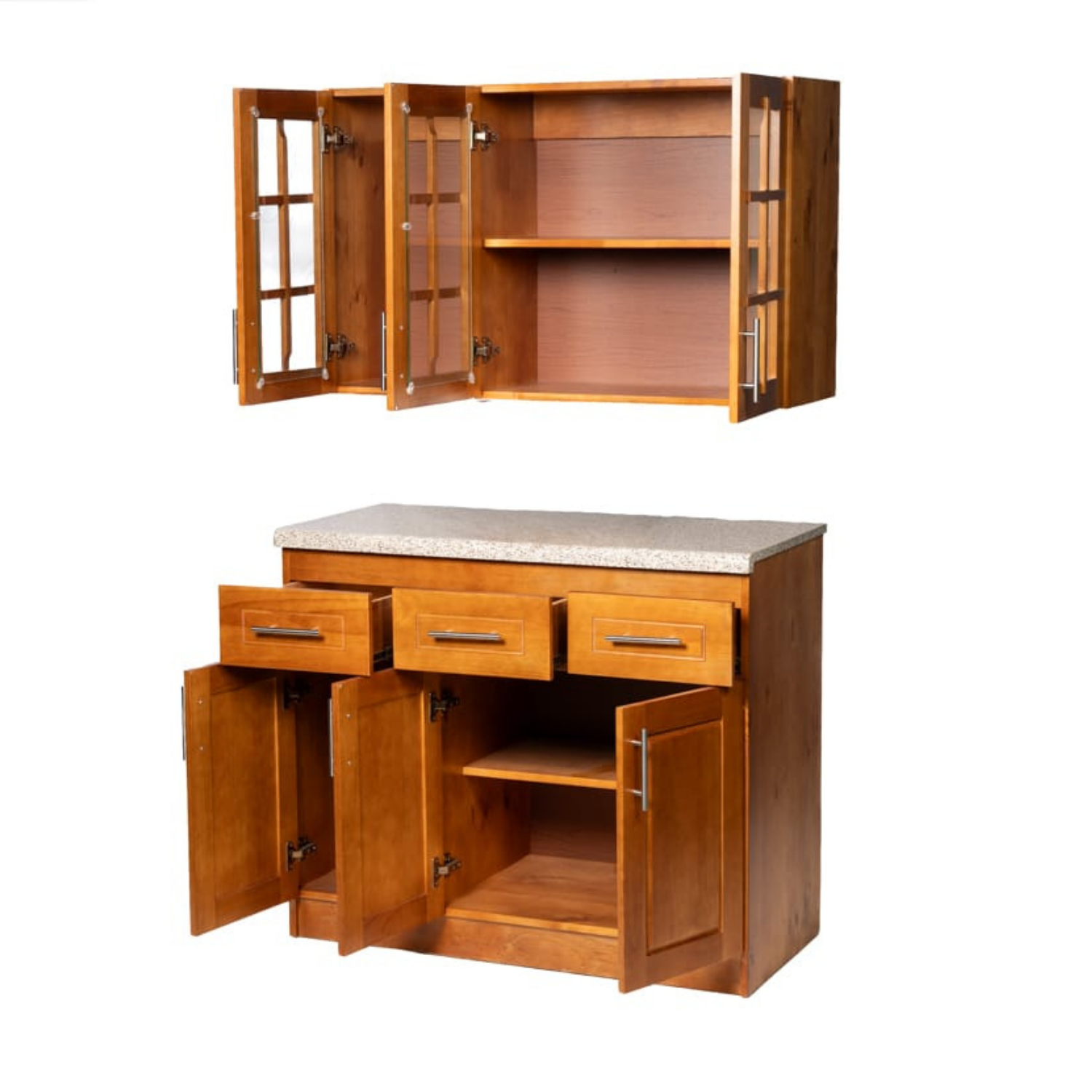 Mueble de Cocina Set Elevacion y base Berlin Madera Nogal 3 Puertas-2