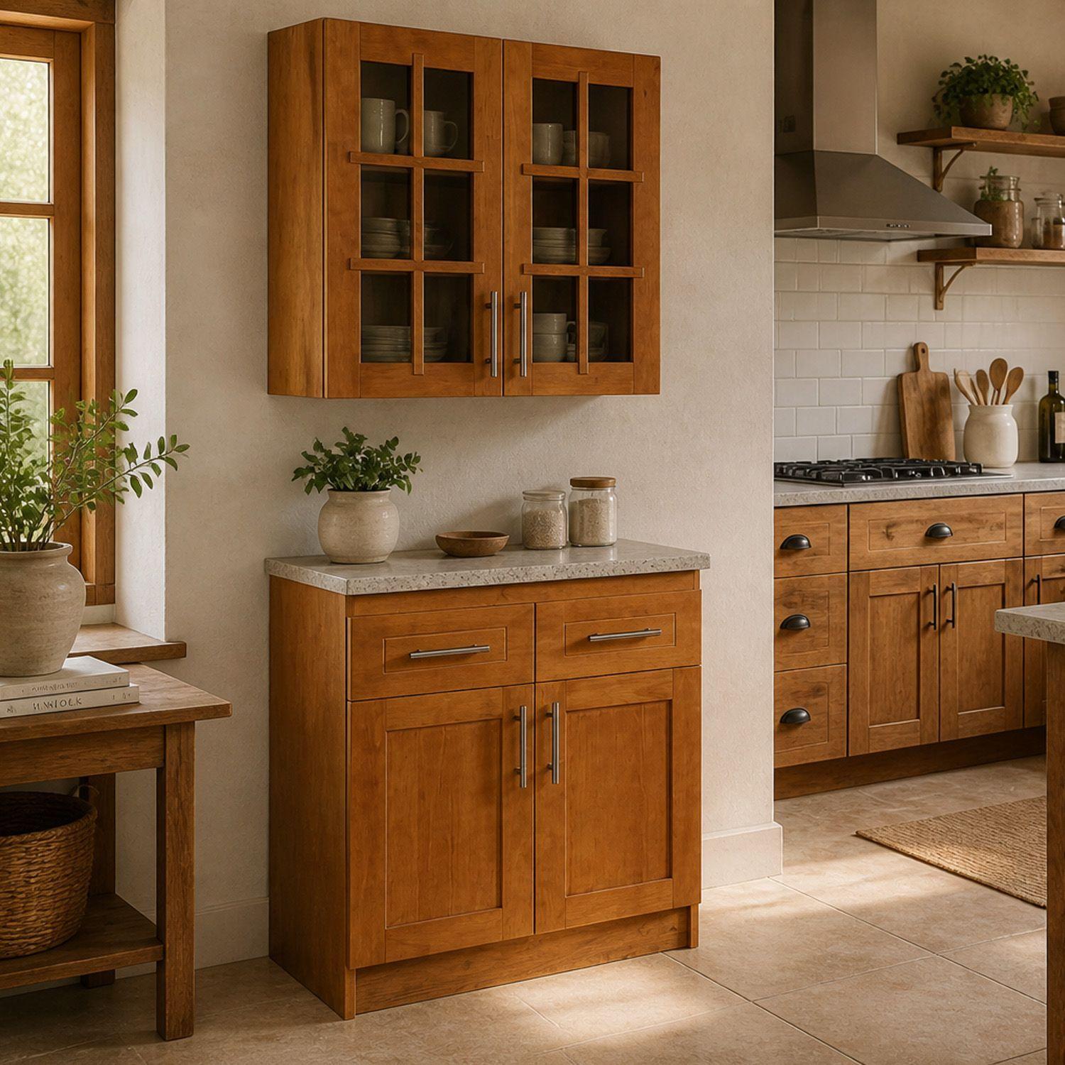 Mueble de Cocina Set Elevacion y base Berin Madera Nogal 2 Puertas-5