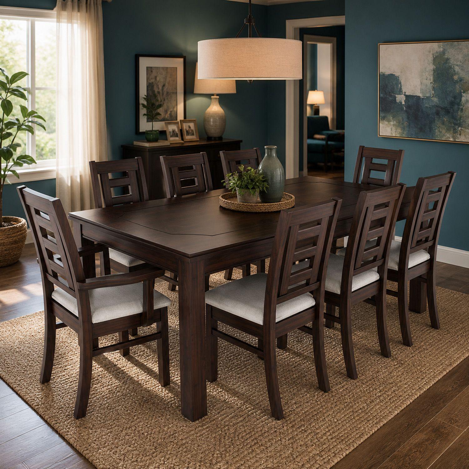 Juego de Comedor Sevilla 8 Sillas incluye 2 sitiales Chocolate Mesa 1.8 Rectangular Madera -5