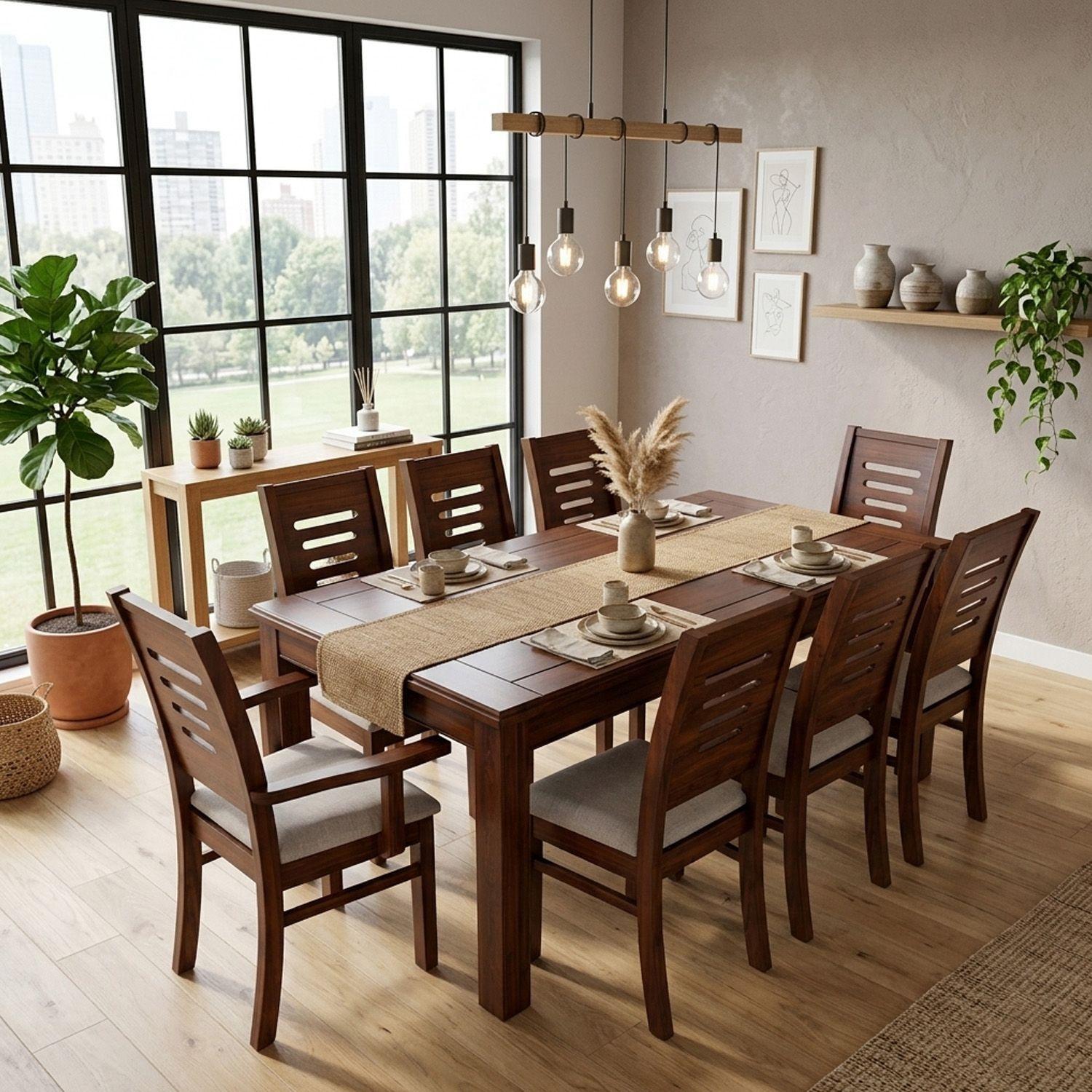 Juego de Comedor Roma 8 Sillas incluye 2 sitiales Nogal Mesa 1.8 Rectangular Madera-5