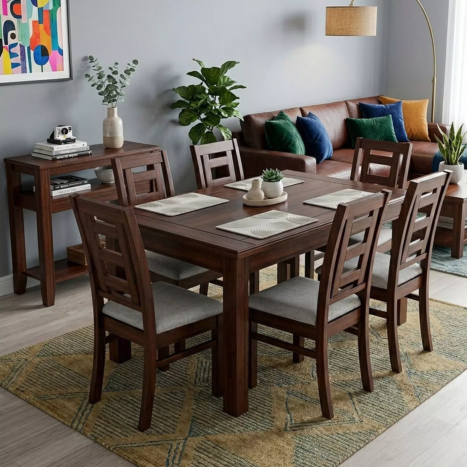 Juego de Comedor Sevilla 6 Sillas Nogal Mesa Rectangular Madera-4