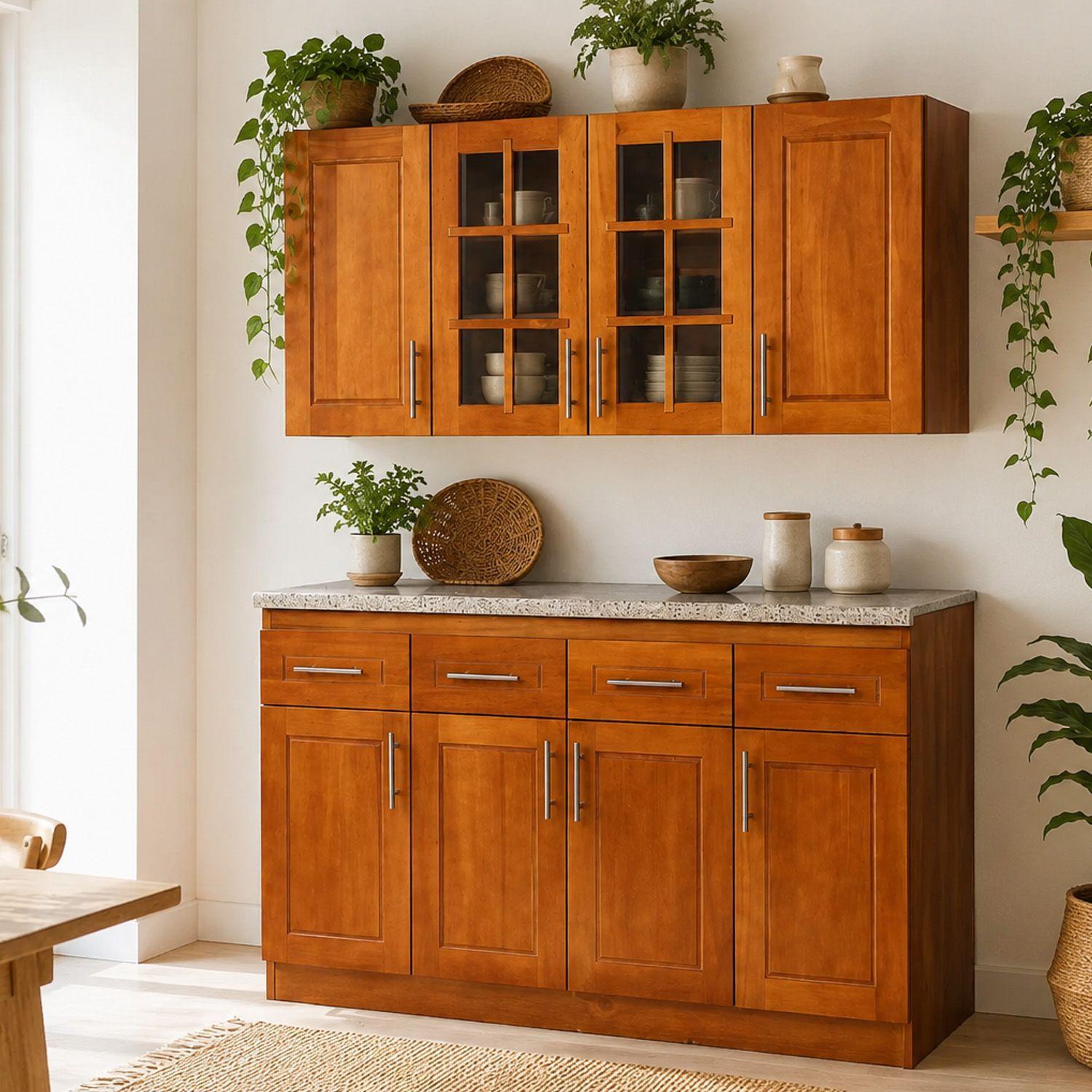 Mueble de Cocina Set Elevacion y base Berin Madera Nogal 4 Puertas-5
