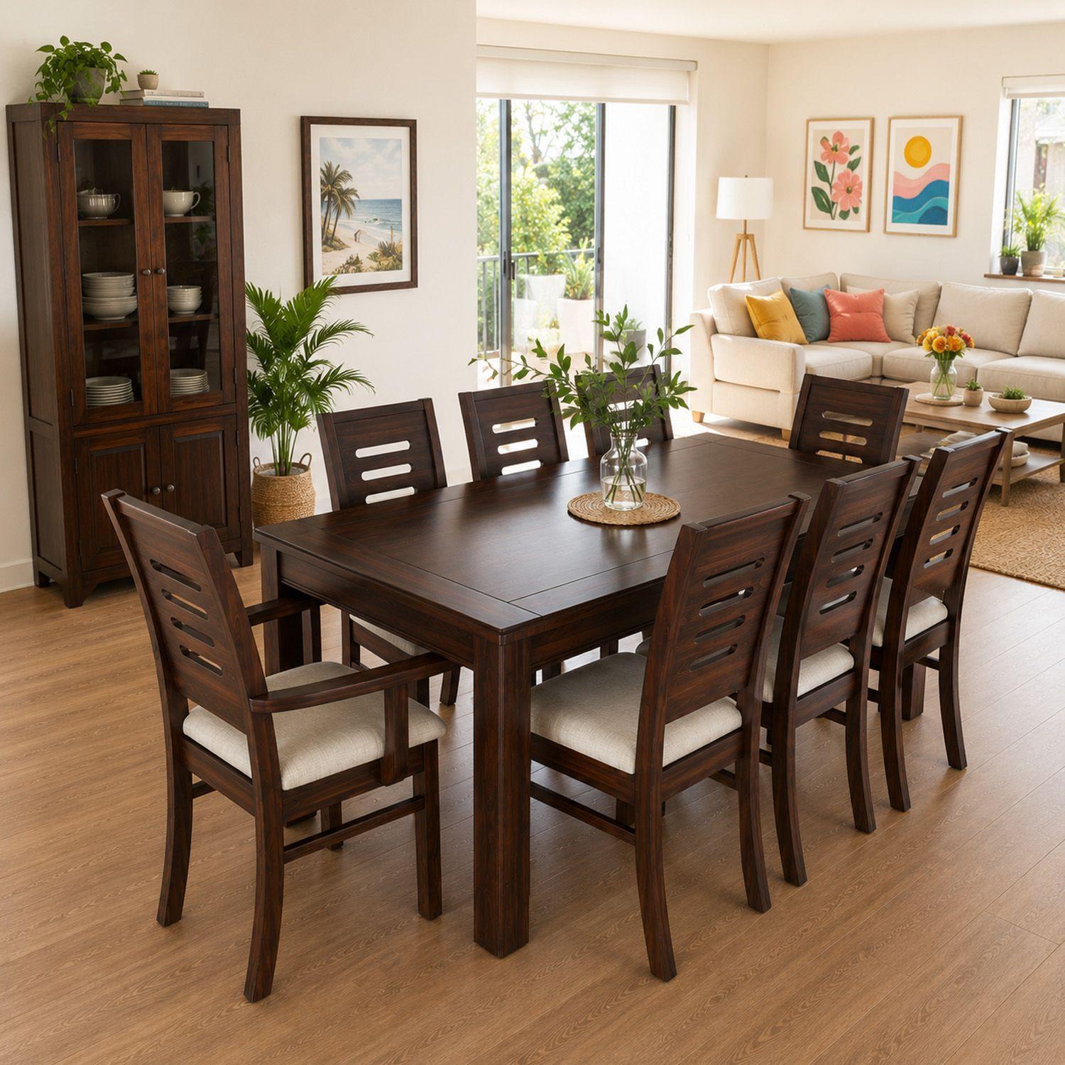 Juego de Comedor Roma 8 Sillas incluye 2 sitiales Chocolate Mesa 1.8 Rectangular Madera-5