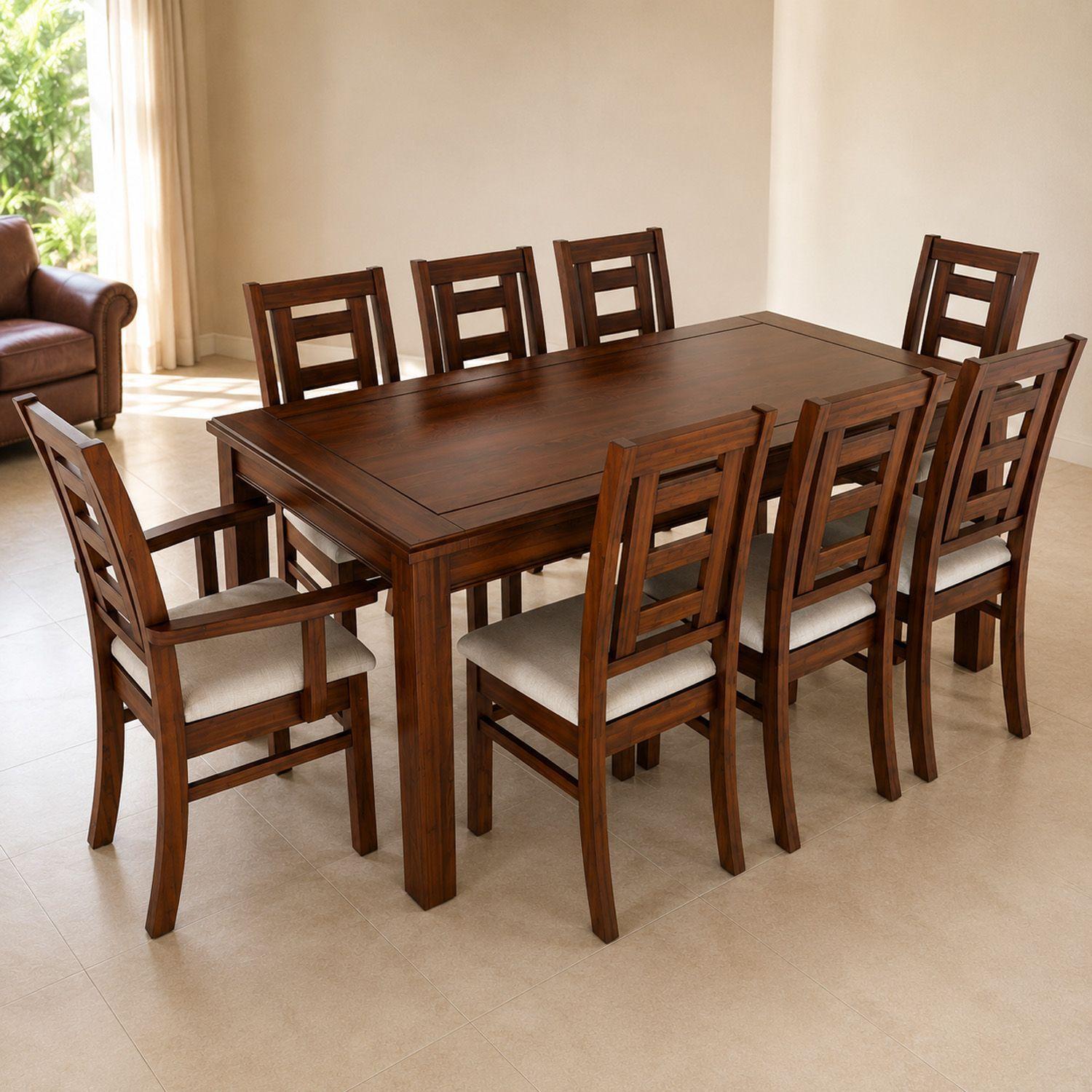 Juego de Comedor Sevilla 8 Sillas incluye 2 sitiales Nogal Mesa 1.8 Rectangular Madera-5