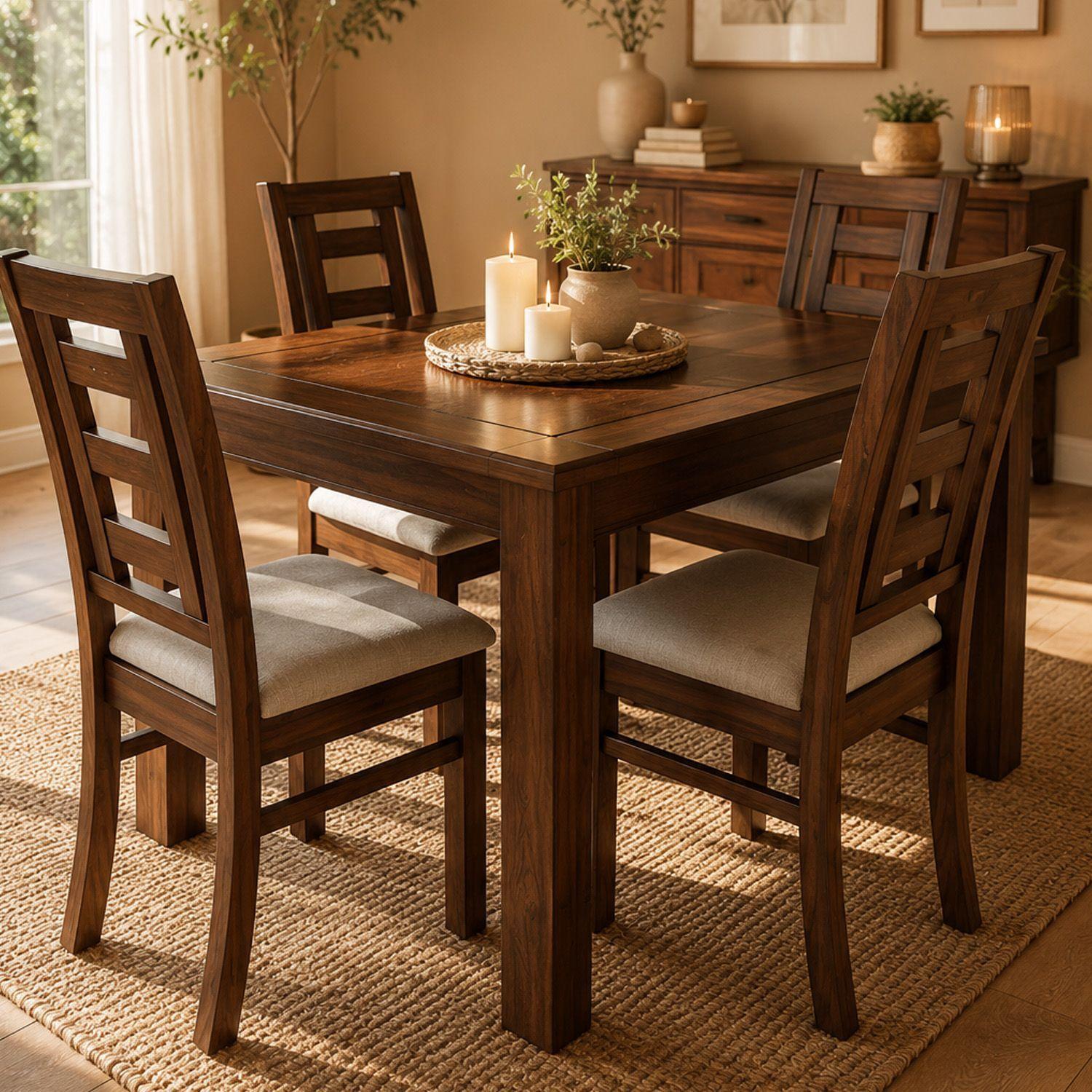 Juego de Comedor Sevilla 4 Sillas Nogal Mesa Rectangular Madera-5