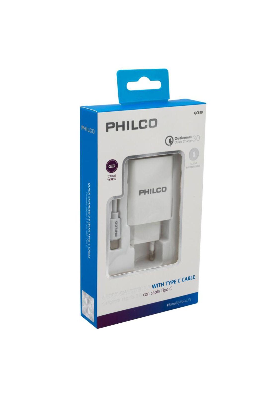 CARG. DE PARED QUALCOM 3.0 A C/CABLE TIPO C QC619 BLANCO-2