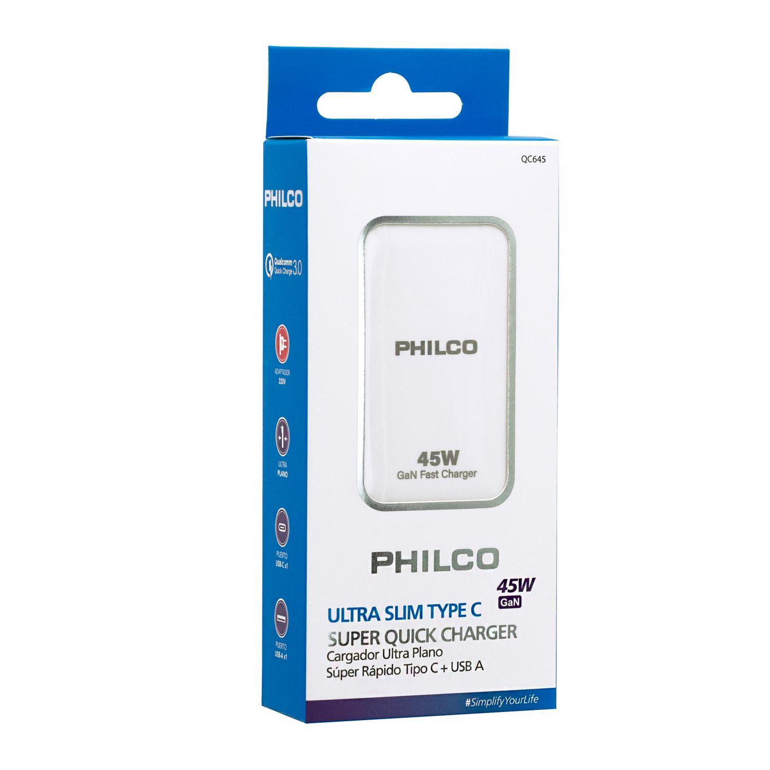 QC645 CARG. PARED S/RAPIDO 45W ULTRA PLANO USB A Y TIPO C/A-3