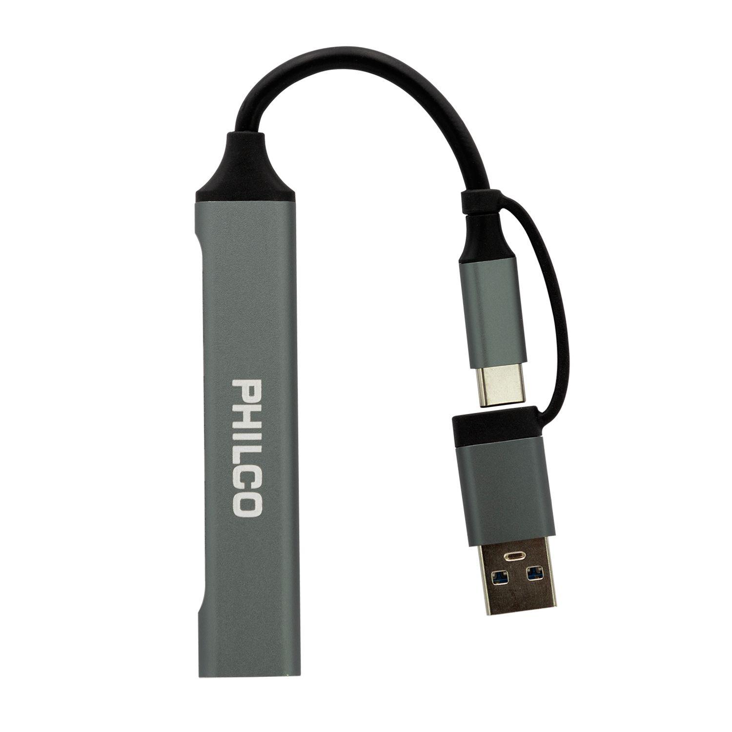 HUB 4 EN 1 TIPO C A USB PHILIPS COLOR PLATEADO-2