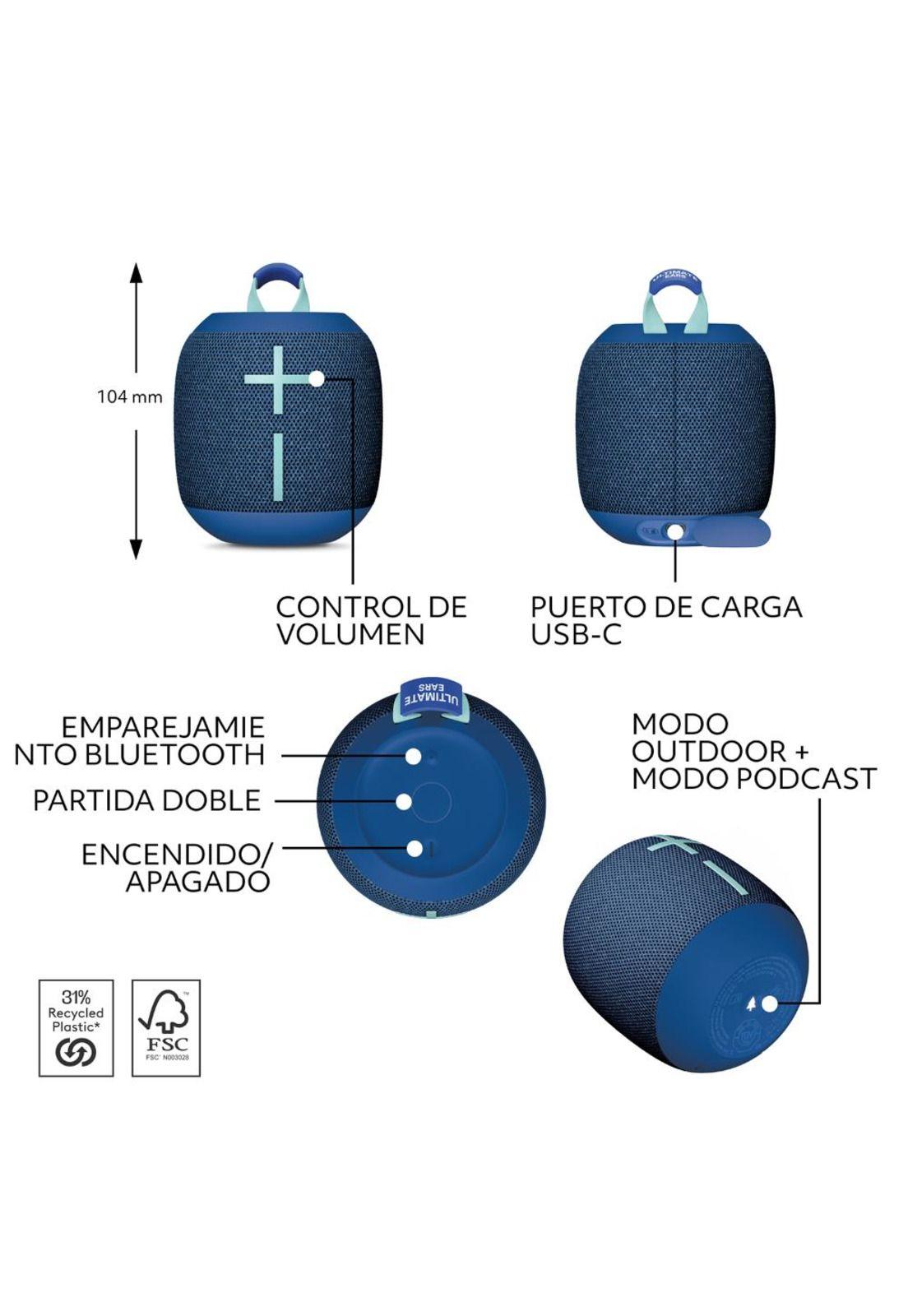 Parlante Logitech Azul Port. Wonderboom 4-6