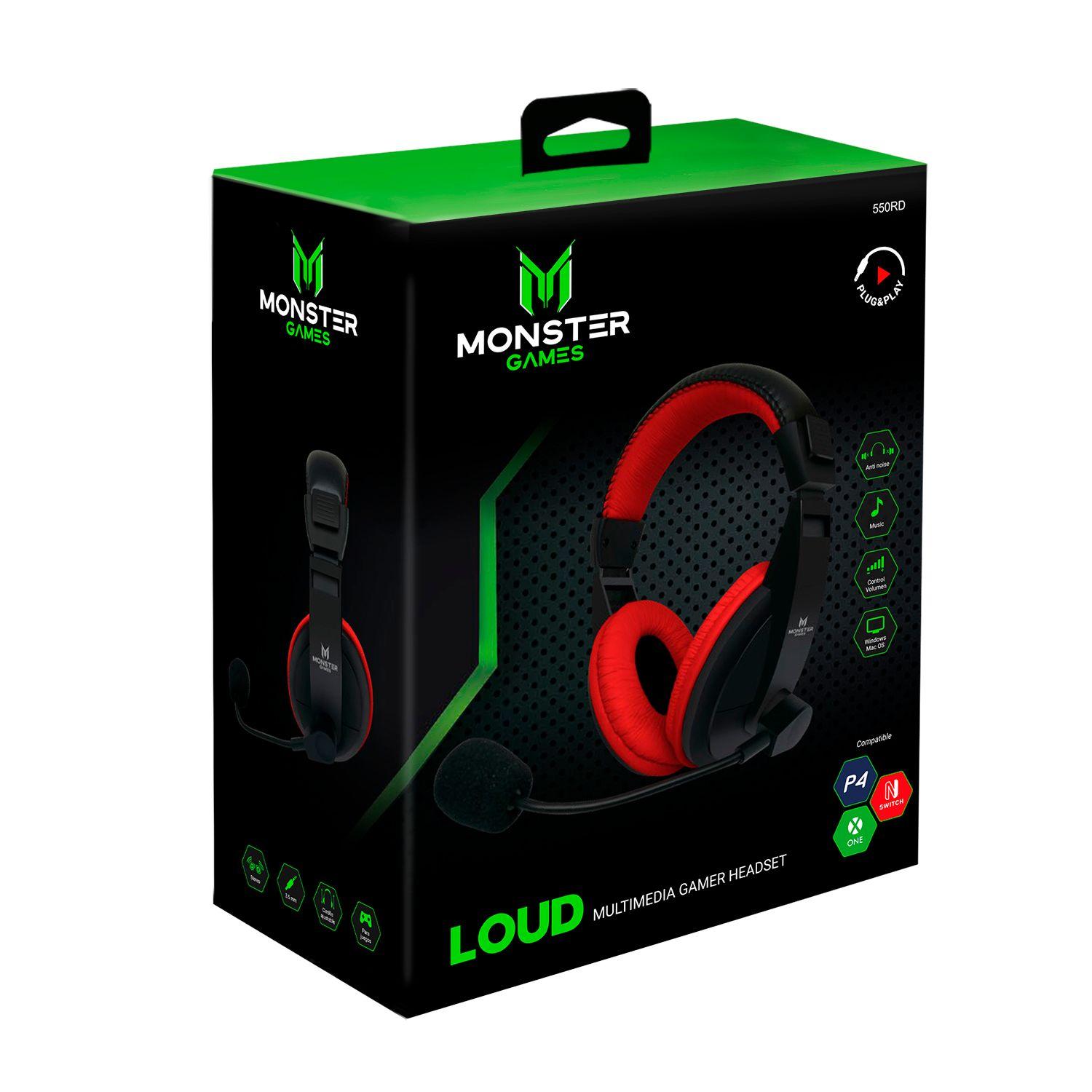 AUDIFONO GAMER MONSTER LOUD RED-2
