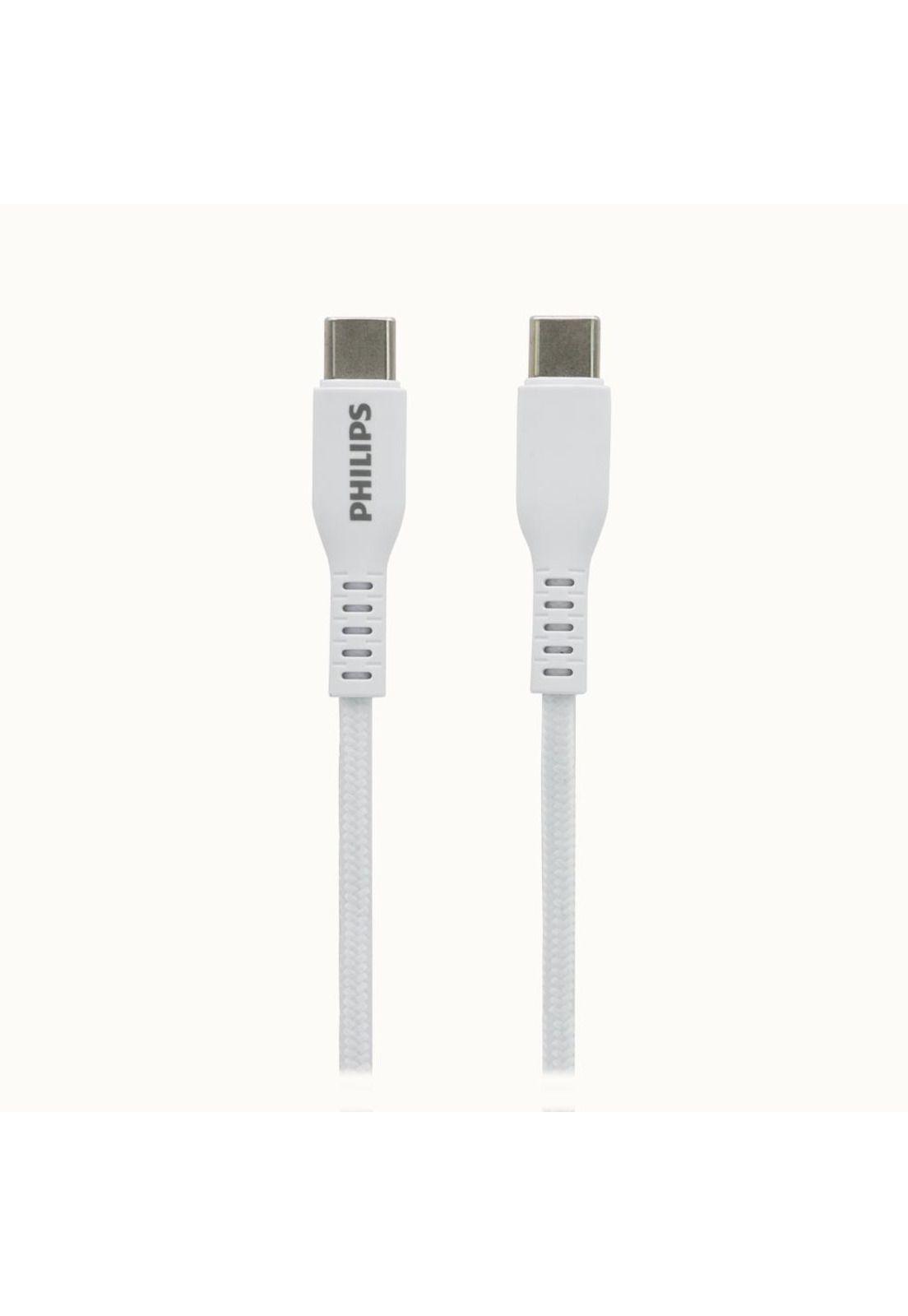 Cable USB-C a USB-C Philips 1m 60W Blanco Trenzado-2