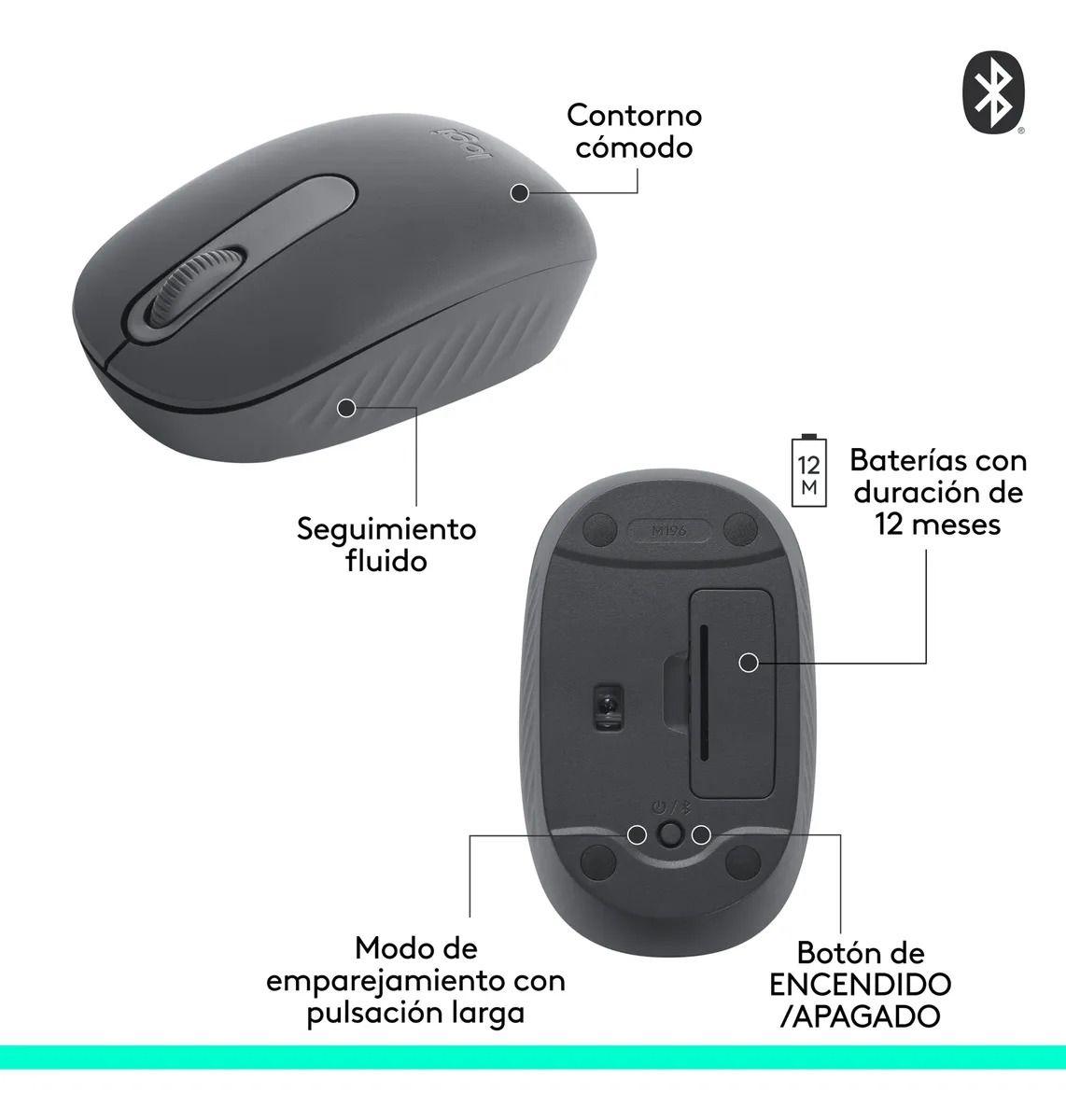 Mouse Inalámbrico Bluetooth Logitech M196 Grafito Open box-2