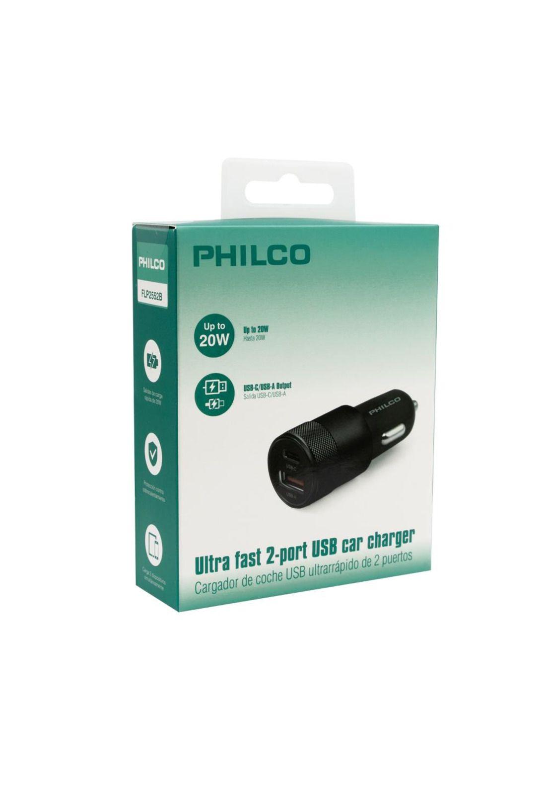 Cargador para Automovil USB/C Doble 12/24V 20W Negro FLP2552B-4
