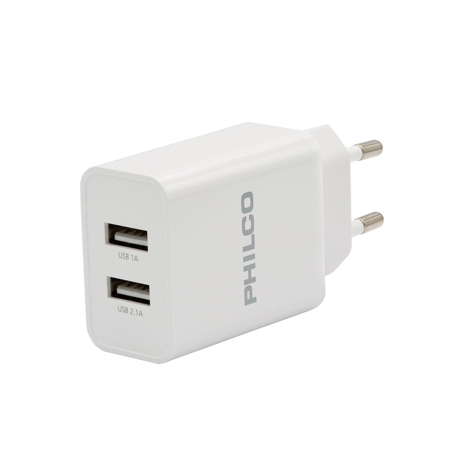 CARG. DE PARED 2.1 A DOBLE USB C/CABLE IPHONE R1090 BLANCO-0