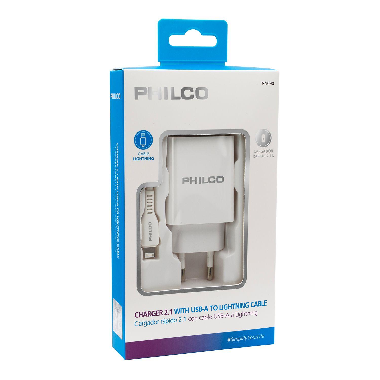 CARG. DE PARED 2.1 A DOBLE USB C/CABLE IPHONE R1090 BLANCO-1