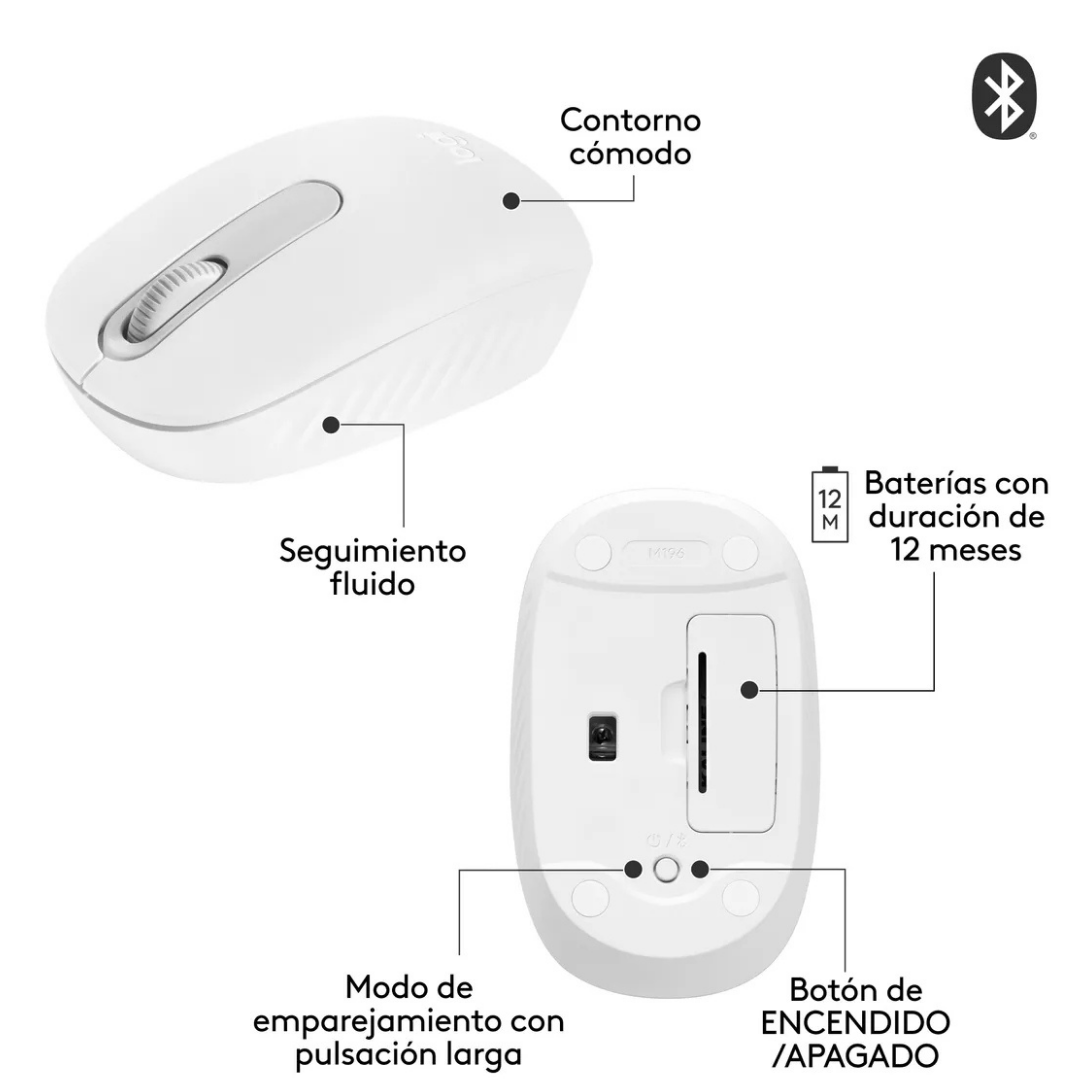 Mouse Inalámbrico Bluetooth Logitech M196 Blanco-2