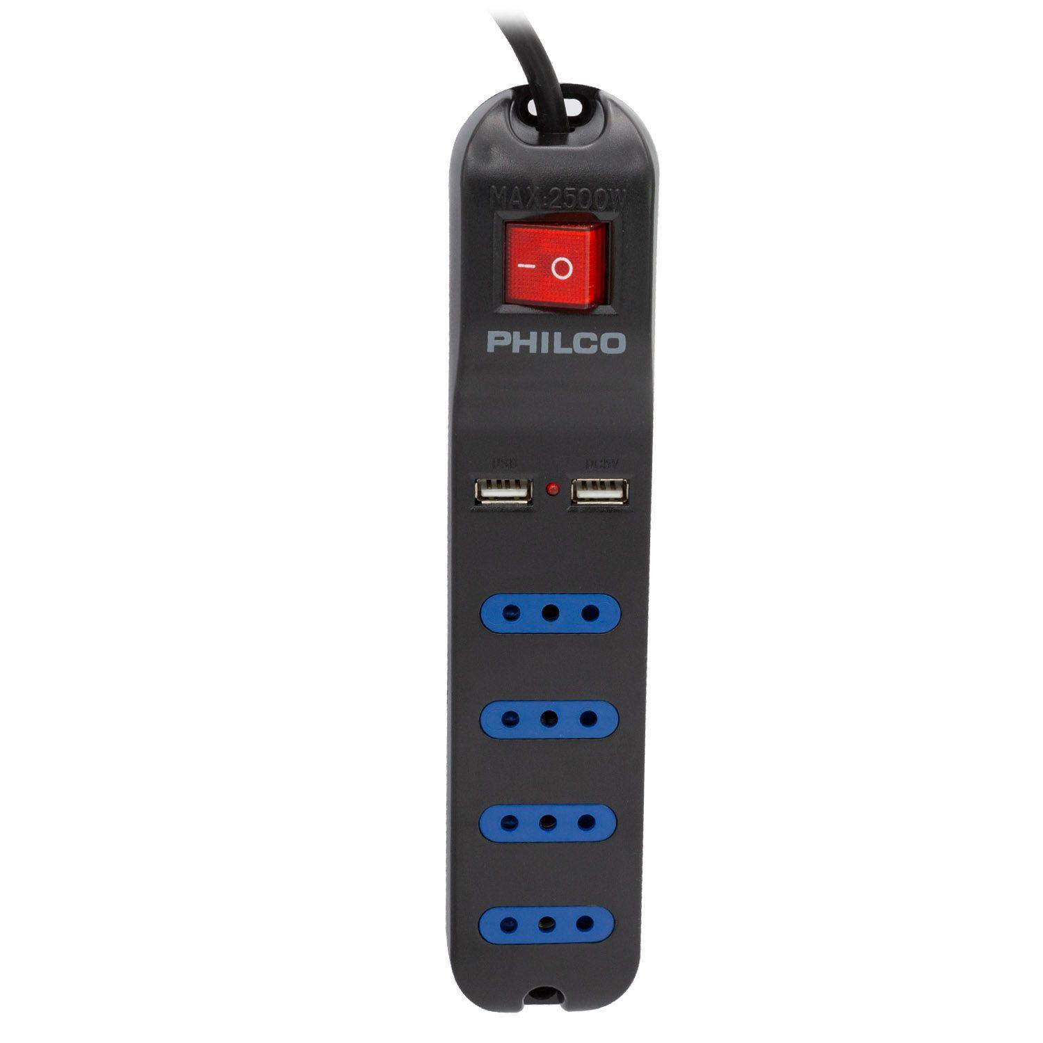 ALARGADOR ZAPATILLA 4 TOMAS + 2 USB PHILCO XT41 NEGRO Open box-2