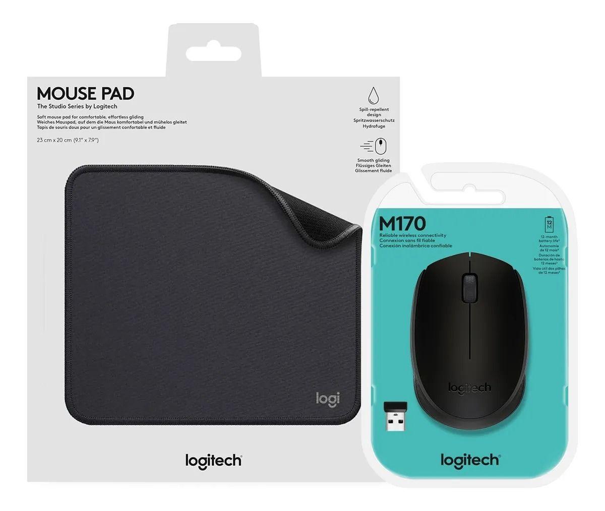 Kit Logitech Mouse Wireless M170 + Mouse Pad Studio Negro-2
