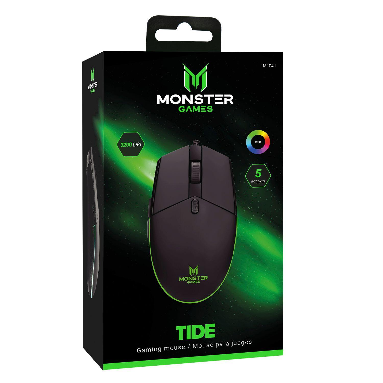 MOUSE GAMER MONSTER TIDE 3200DPI 5 BOTONES NEGRO-0